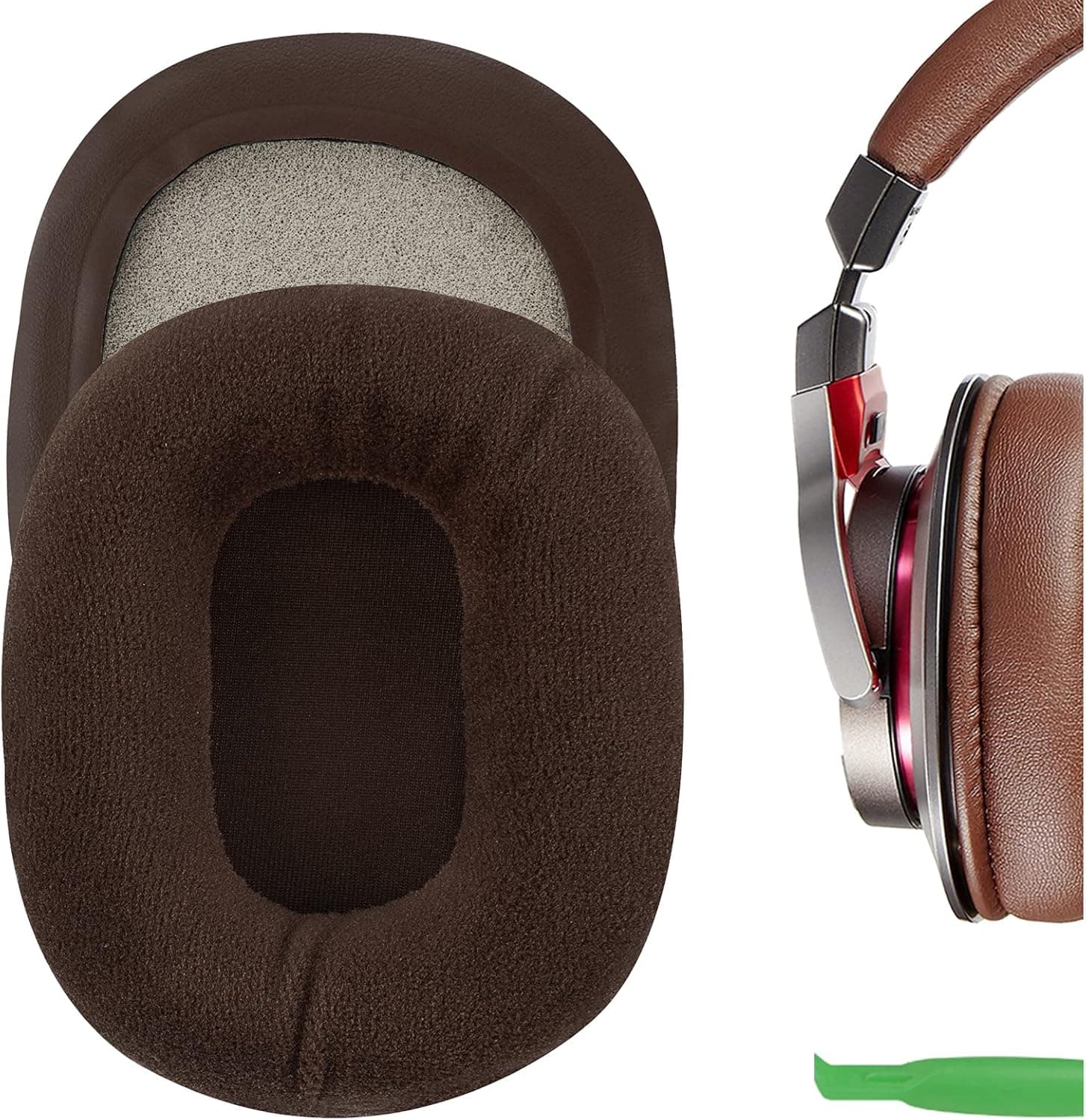 Geekria Comfort Velour Replacement Ear Pads for Audio Technica ATH M50X, M50XBT, M50xBT2, M60X, M45, M35, M30, M20, ATH-MSR7 Headphones Ear Cushions, Headset Earpads, Ear Cups Repair Parts (Brown)