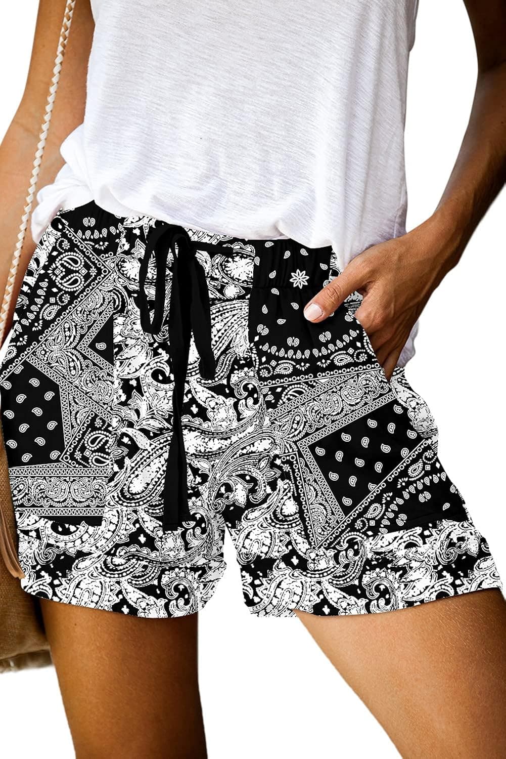 QUEEN PLUS Womens Casual Shorts Comfy Elastic Waist Drawstring Pocket Shorts Pants