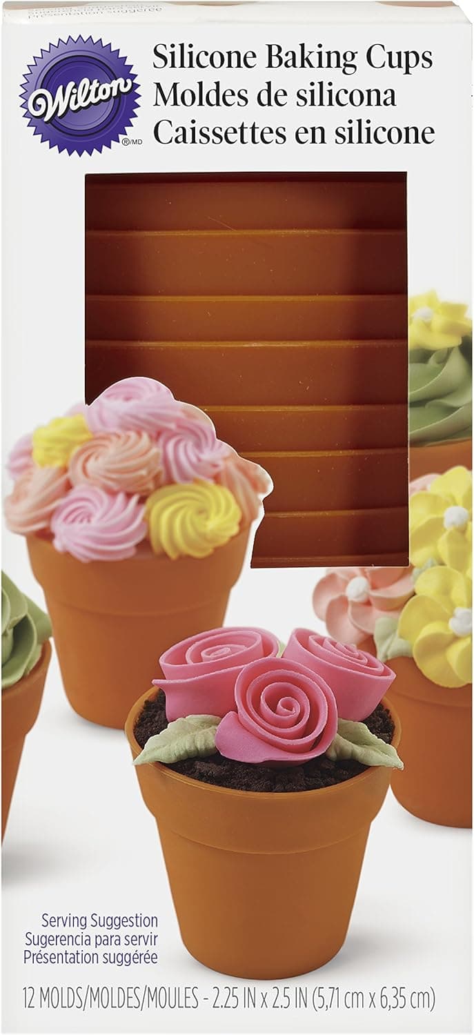 415-4120 Wilton Terra Cotta Pot Shaped Silicone Baking Cups, 12-Count