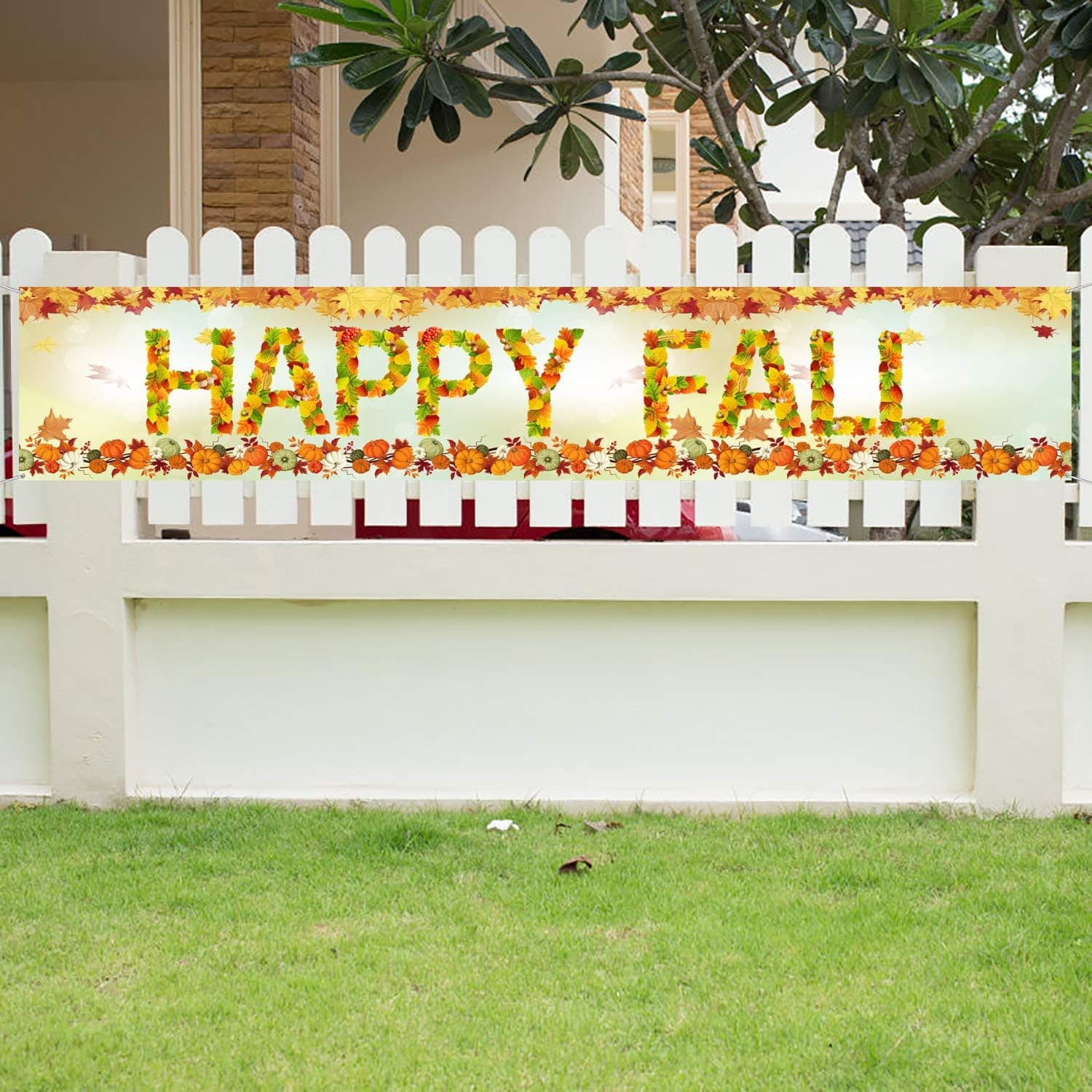 Happy Fall Banner Large Happy Fall Decorations Welcome Autumn Banner Fall Maple Leaves Pumpkin Banner Autumn Fall Banner for Autumn Thanksgiving Day Outdoor Indoor Decor