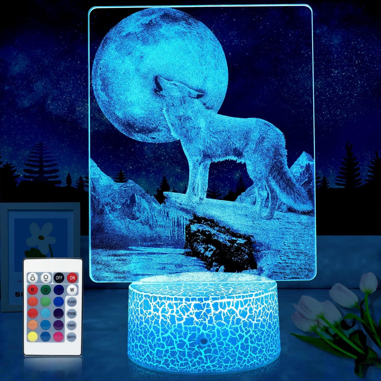 Wolf Night Light for Kids Wolf Gifts Room Decor 16 Color Changing with Touch & Remote Control Led Wolf Lamp for Bedroom Birthday Christmas Gifts for Boys /Girls /Teens /Wolf Lovers