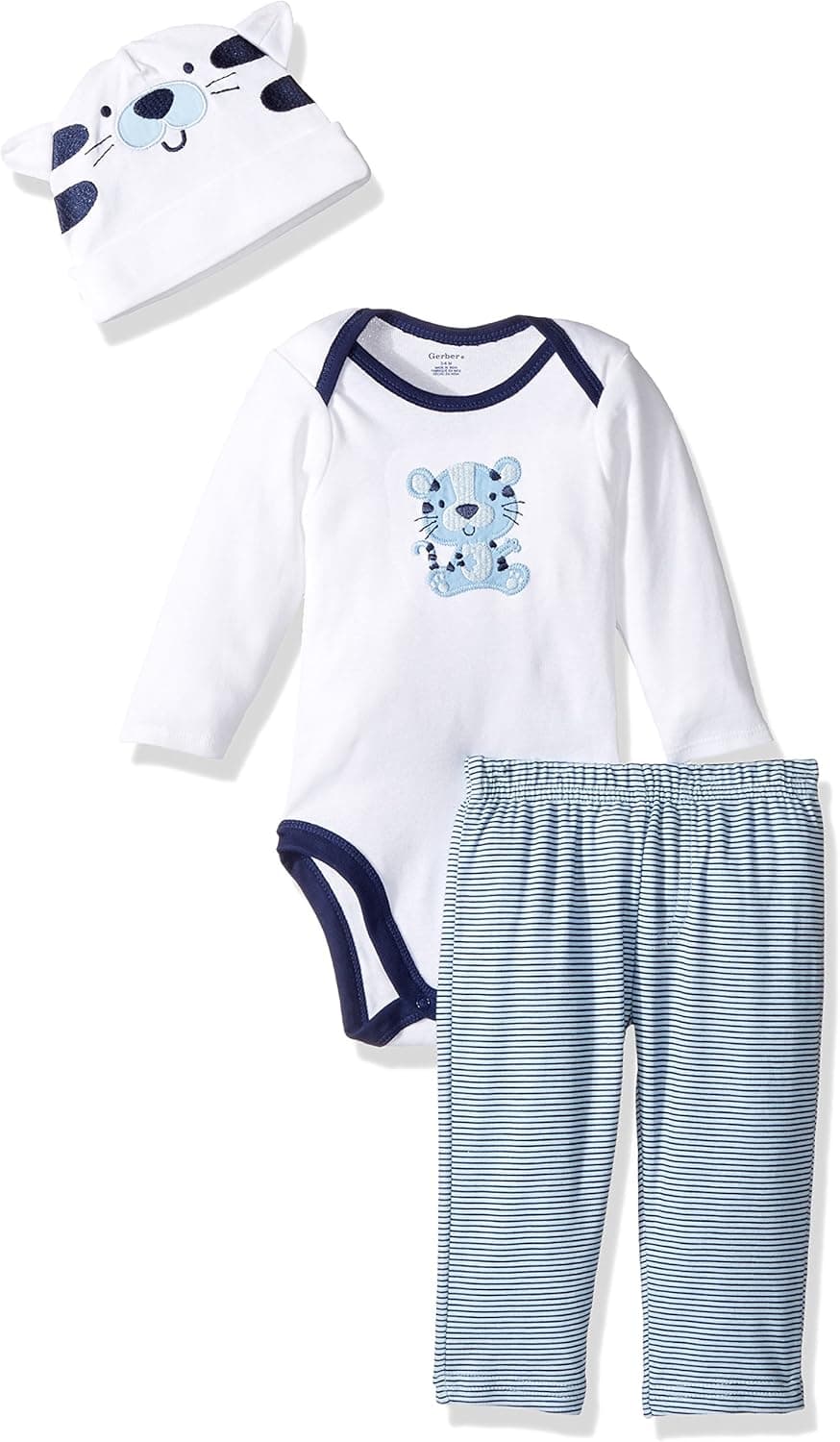 Gerber Baby 3 Piece Bodysuit, Cap and Pant Set, white tiger, 18 Months