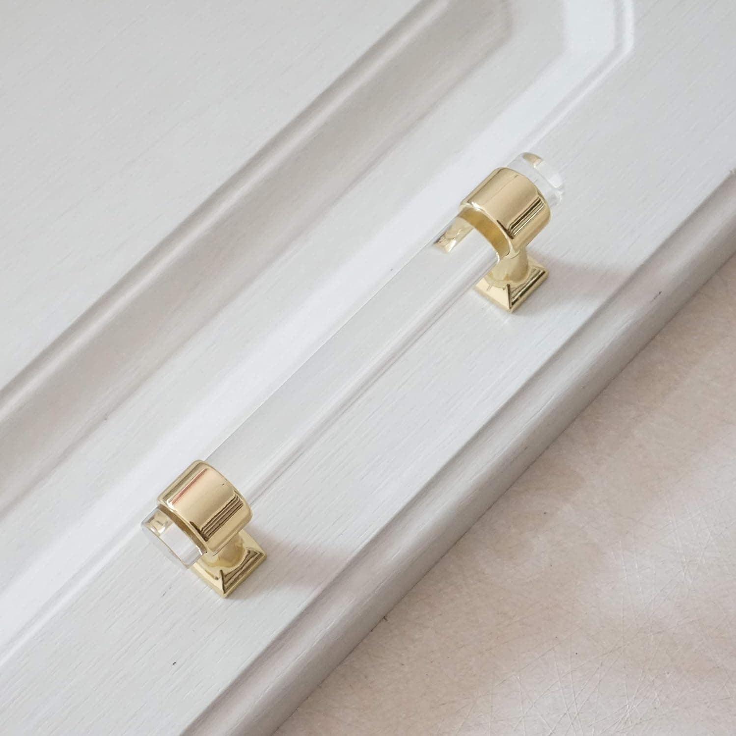 LBFEEL 4.5" CC Acrylic Cabinet Pulls Glass Look Lucite Drawer Pull Dresser Handles in Gold 114mm