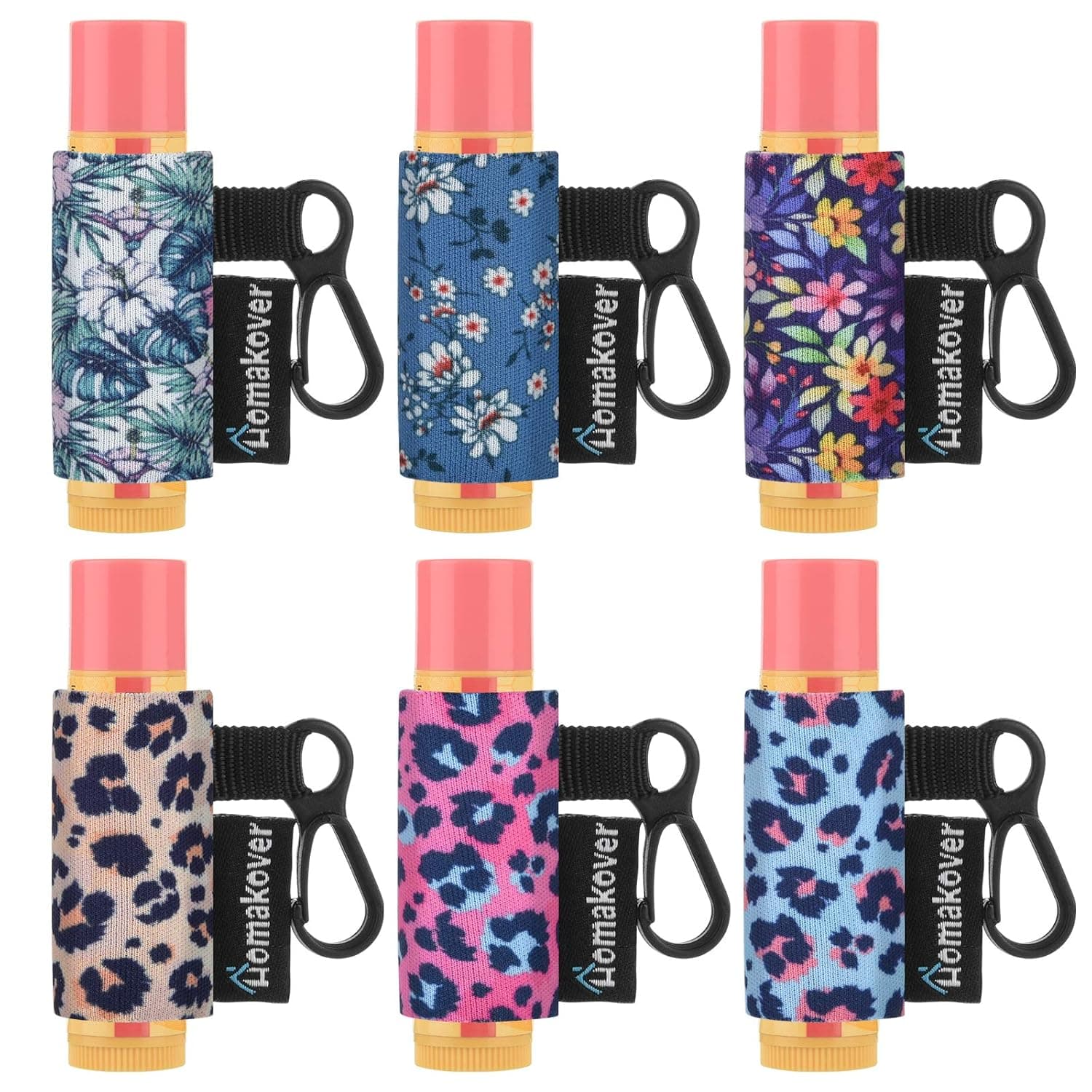 6 Pack Lip Balm Holder, Compact Clip-On Chapstick Holder Premium Release Clip Neoprene Sleeve Lip Balm with Clip Fits Most Standard Lip Balm