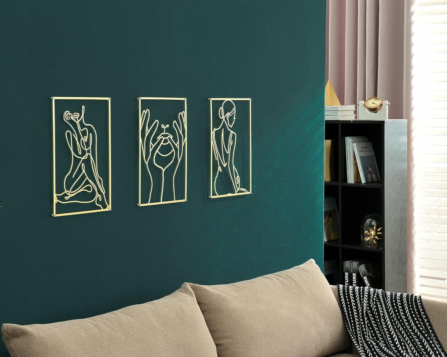 Adzt's 3 Set Gold Metal Wall Decor, Modern Minimalist Wall Decor Art, 0.12 Inch Thicker Metal Wall Art, Single Line Abstract Female Wall Sculptures for Bedroom and Living Room