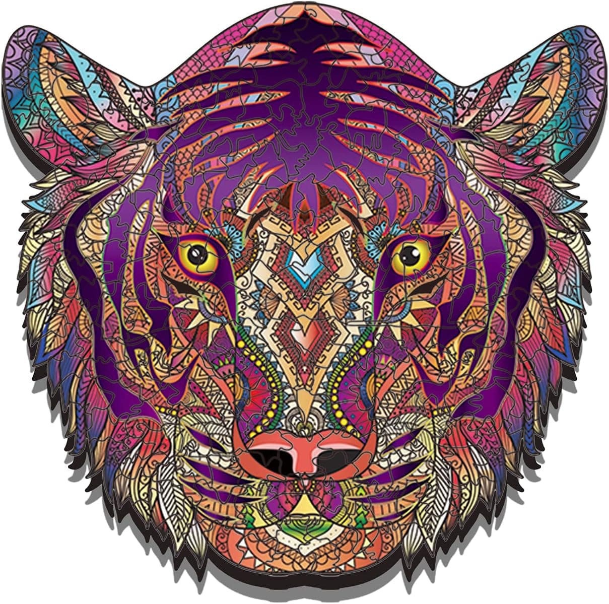 214PCS,Wooden Jigsaw Puzzles, 3D Wooden Animals Shaped Puzzles, Best Gift for Adults and Kids DIY Puzzle Piece, Colorful Unique Shaped Tiger Puzzles (10.24x10.79inch) - Medium (Tiger)