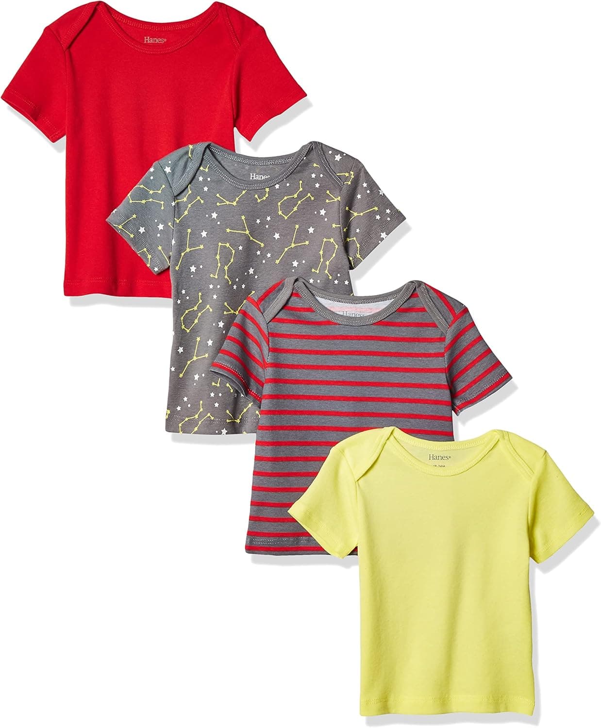 Hanes Baby T-Shirt, Flexy Soft Stretch Shirt, Expandable Shoulder, 4-Pack