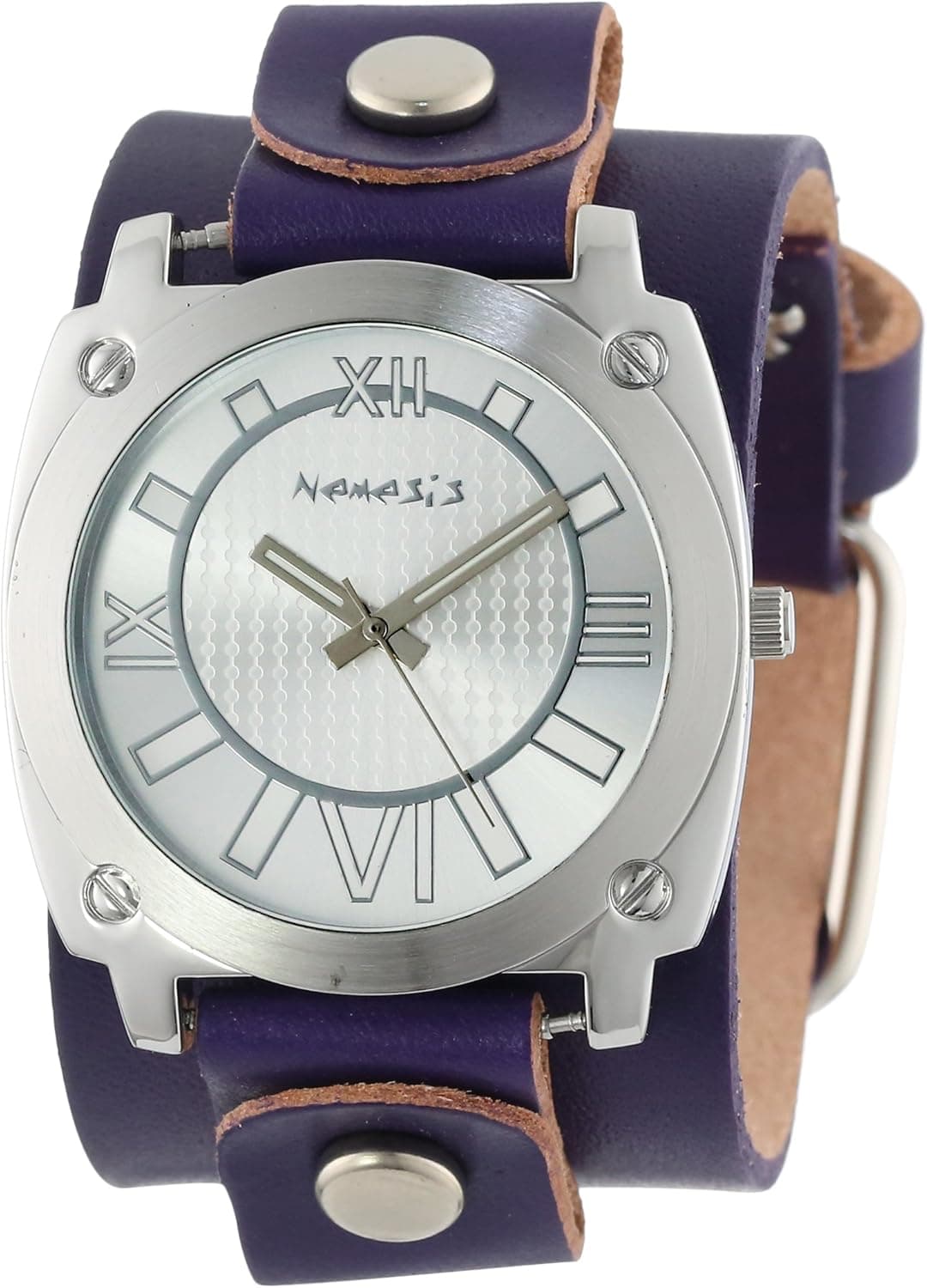 Nemesis Women's PLGB066S Roman Numeral Collection Silver on Purple Leather Band Watch