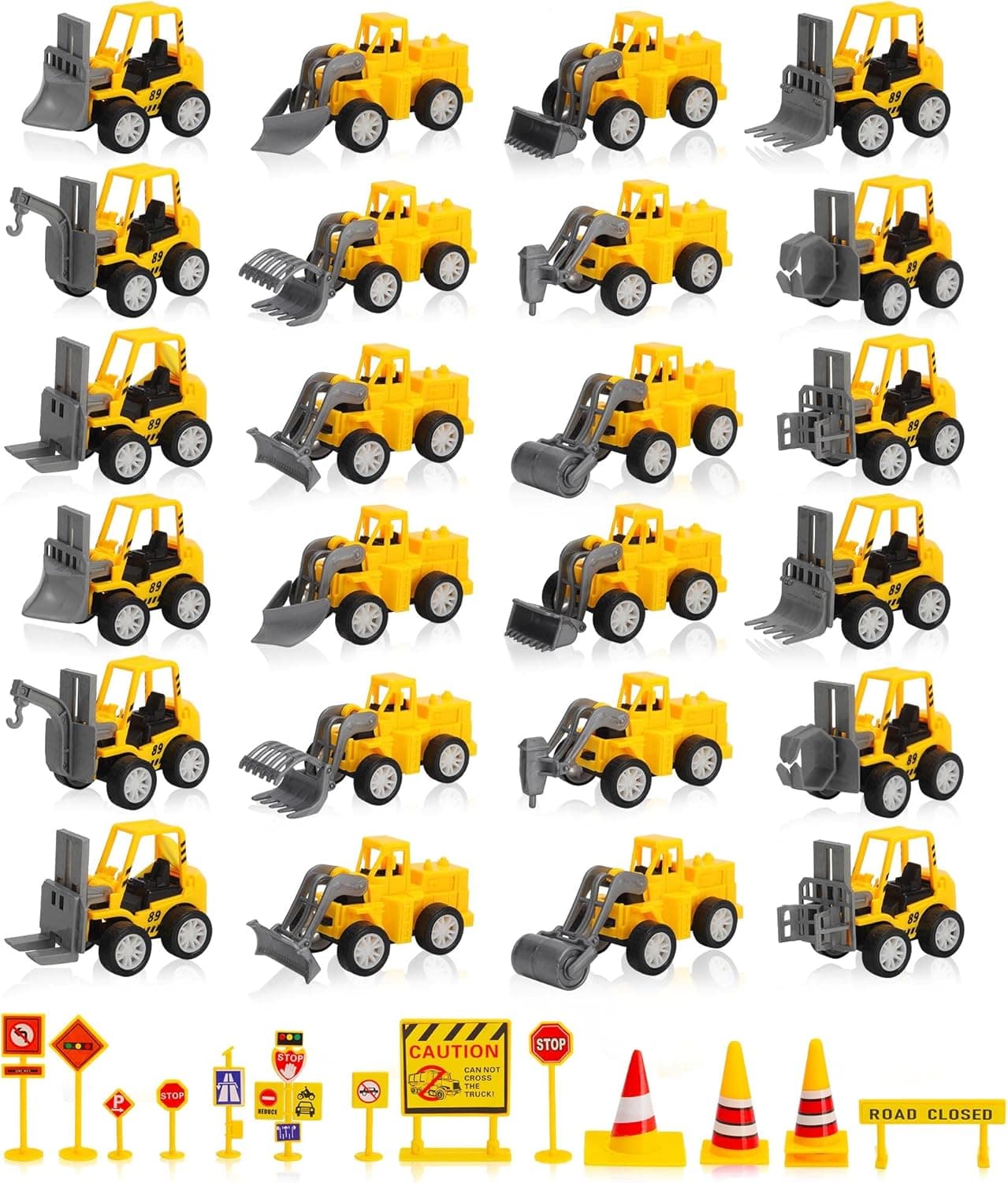 Queediz 38PCS Construction Cake Toppers Toys, Mini Construction Vehicles Toys with Stickers, Engineering Car Truck Excavator Toys Birthday Party Favors Cake Decoration Gifts for Boys