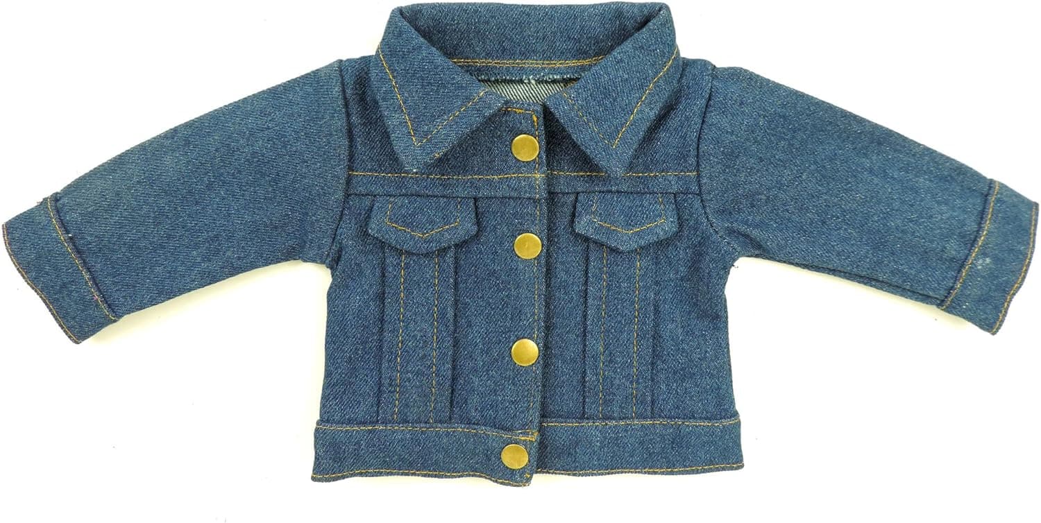 Sophia's Gender-Neutral Mix & Match Denim Jean Jacket with Exposed Gold Stitching & Metallic Gold Buttons for 18” Dolls, Indigo Blue