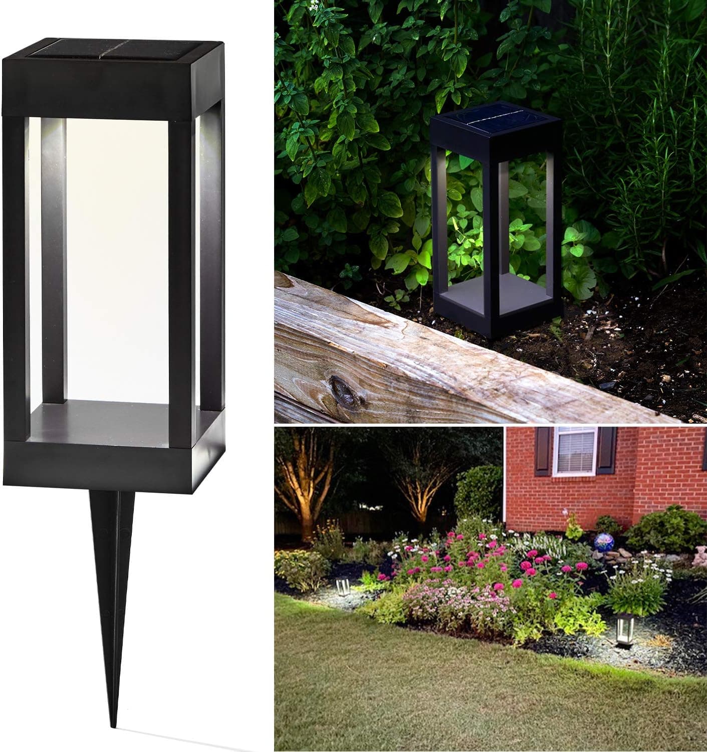 LampLust Solar LED Pathway Light - 9 Inch Tall, Cool White or Color-Changing, Modern Outdoor Bollard Lighting, Built-in Solar Panel, Stake & Battery Included