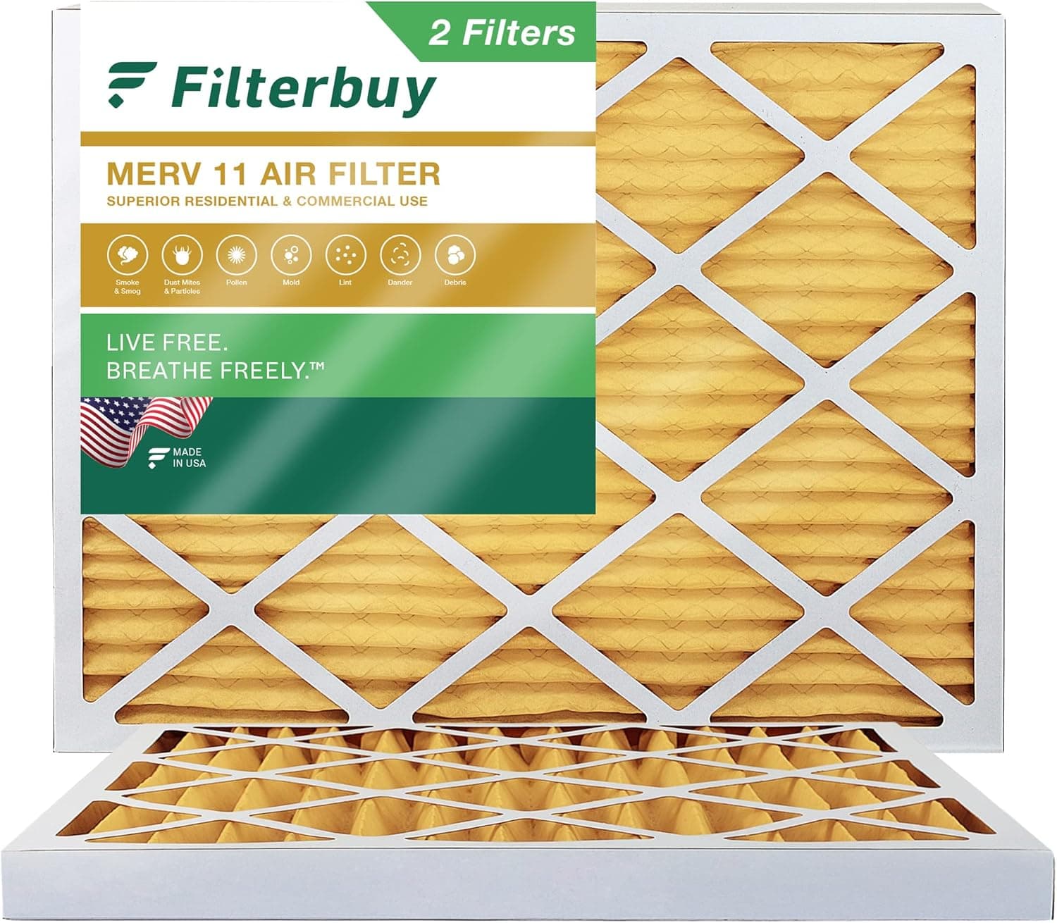 Filterbuy 20x25x2 Air Filter MERV 11 Allergen Defense (2-Pack), Pleated HVAC AC Furnace Air Filters Replacement (Actual Size: 19.50 x 24.50 x 1.75 Inches)