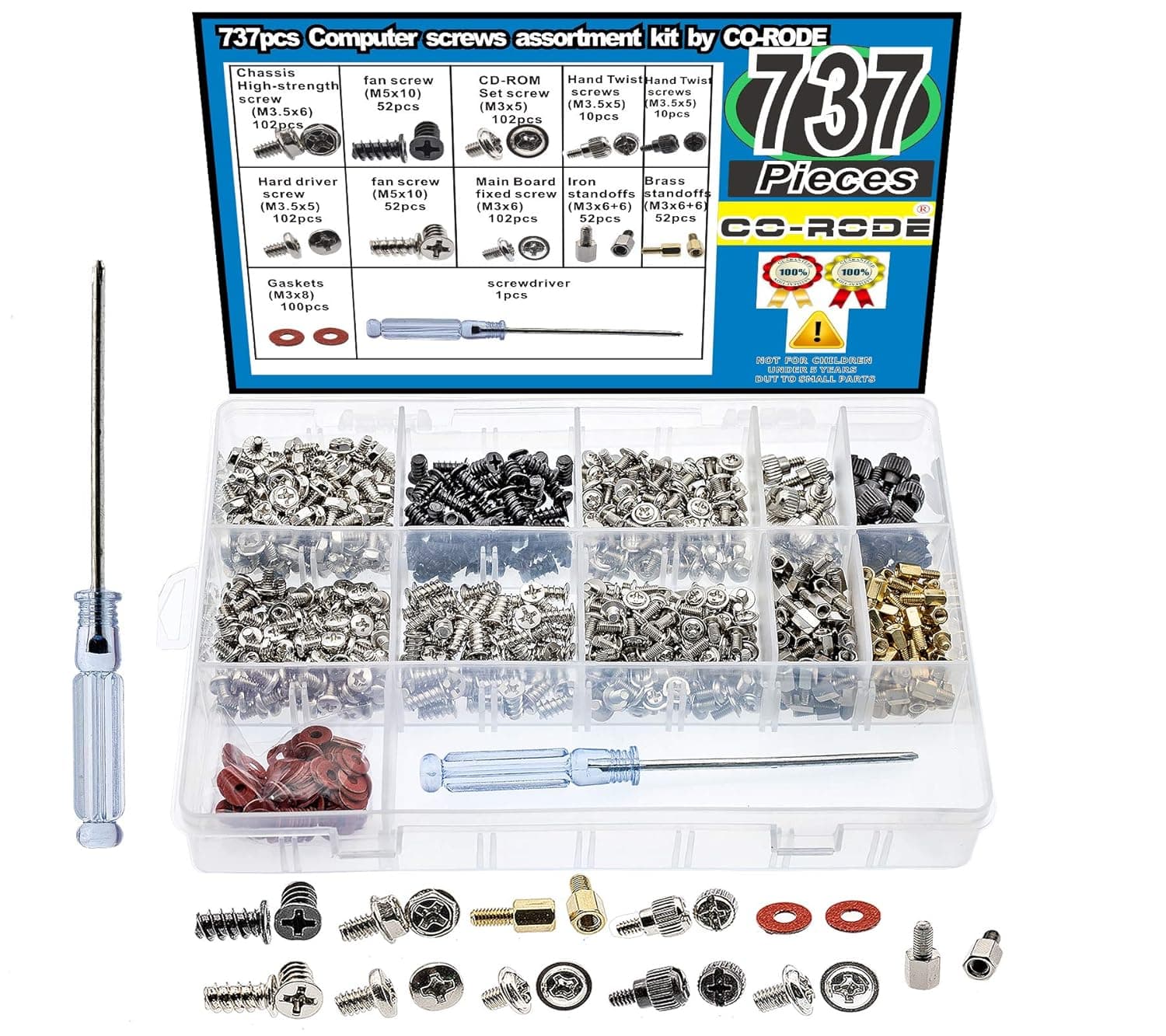737pcs PC Computer Screw, Motherboard Standoffs Screws Assortment Kit for Hard Drive, Computer Case, Motherboard, Fan, Power Graphics