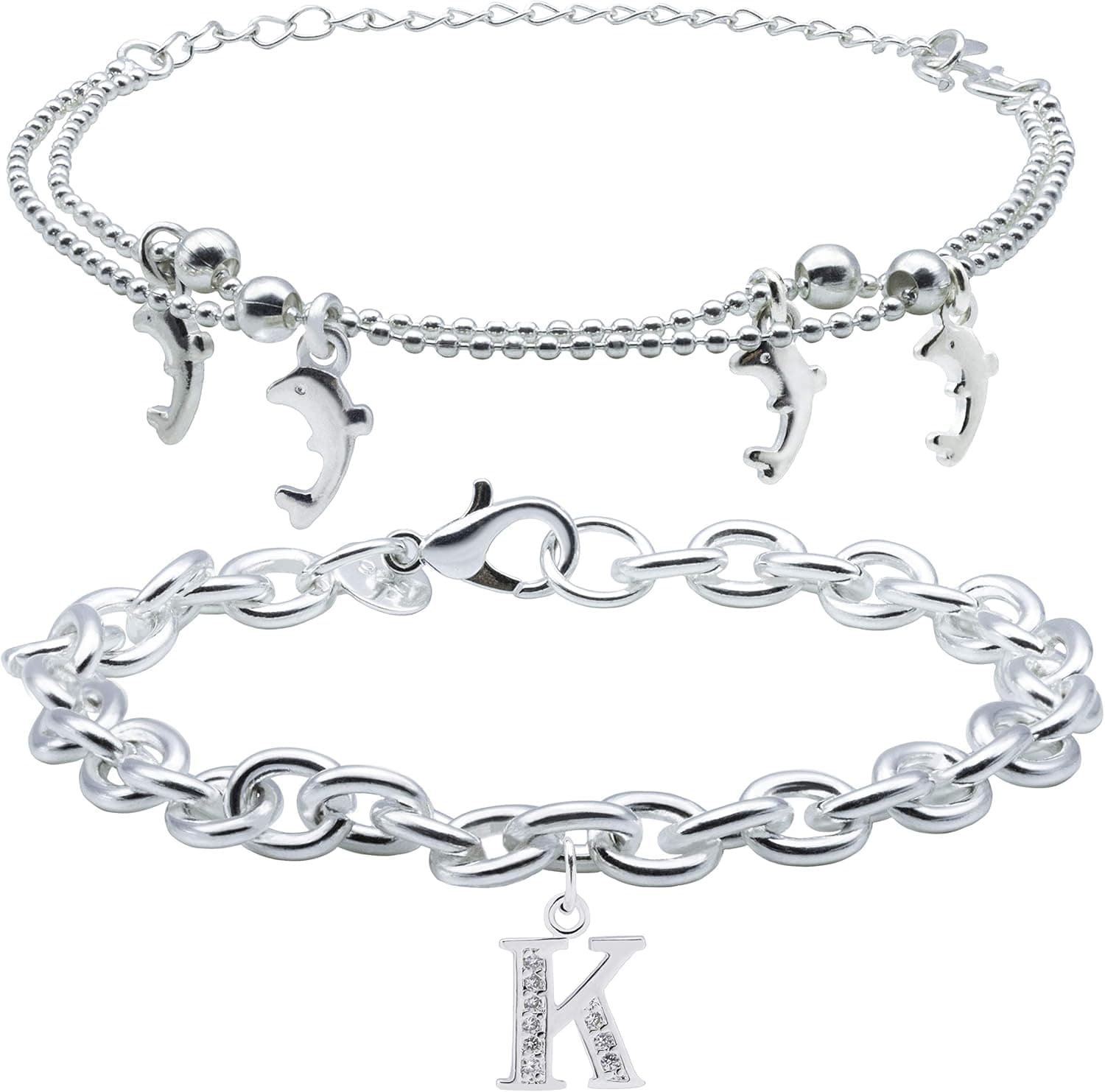 BLINGMC Initial Bracelets for Women Layered Bracelets for Women Dolphin Gifts Best Friend Bracelets Birthday Christmas Valentine's Day Gift for Women Girls
