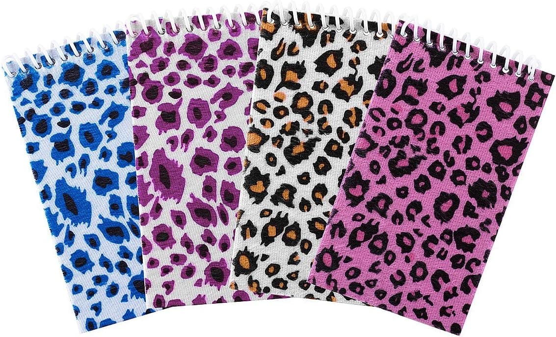 Multi-Color Assorted Plush Felt Animal Tiger Cheetah Print Design Spiral Bound Notebook Pads for Children Classroom, Party Favors, Note Paper (12 Pack)
