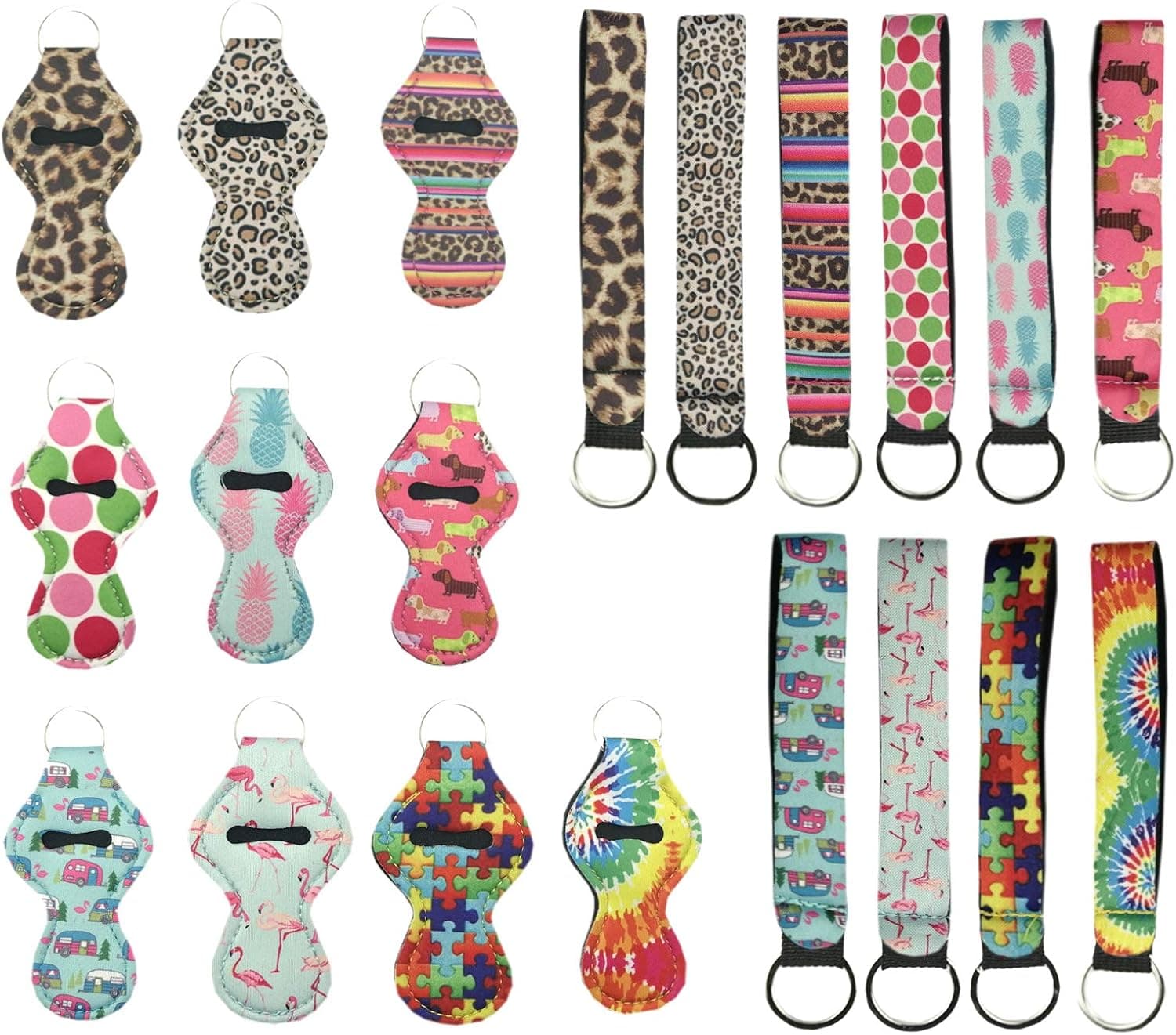 10 pcs Chapstick Holders and 10 pcs Keychains, Neoprene Chapstick Holder Keychains and Lipstick Protective Cases Cover