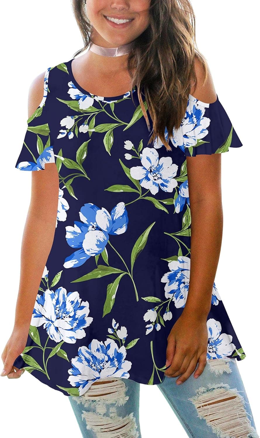 Oustdoze Women's Cold Shoulder Short Sleeve Crew Neck T Shirt Summer Tops