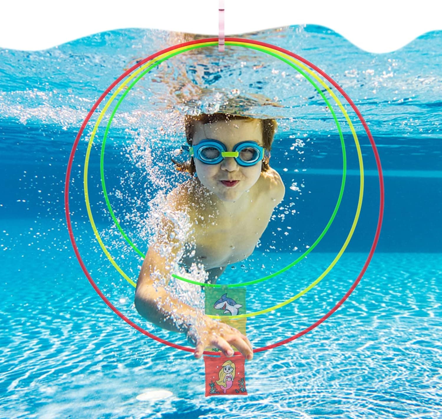SASBSC Pool Toys for Kids Ages 4-8 8-12 Swimming Pool Diving Toys Swim Thru Diving Rings Water Dive Toys for Family Pool Games