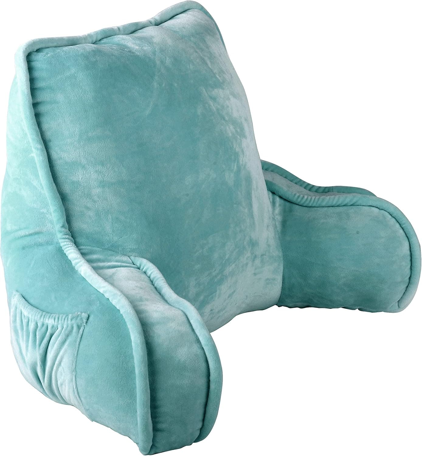 Home Soft Things Super Soft DO IT Yourself Bedrest Reading Pillow Cover and Filling, Need Assembly, Lounger Backrest Pillow for Sitting in Bed with Arms Pockets, 20" x 18" x 17", Aqua