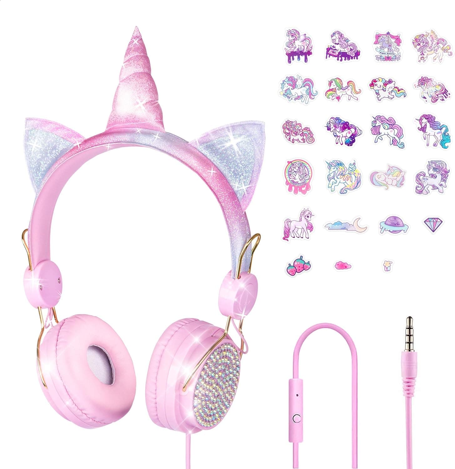 Unicorn Gifts for Girls, Kid Headphones with 85dB Volume Limit, HD Stereo Sound, 3.5mm Audio Jack Adjustable Over Ear Headphone for Children Teens Girls School Birthday Party Xmas