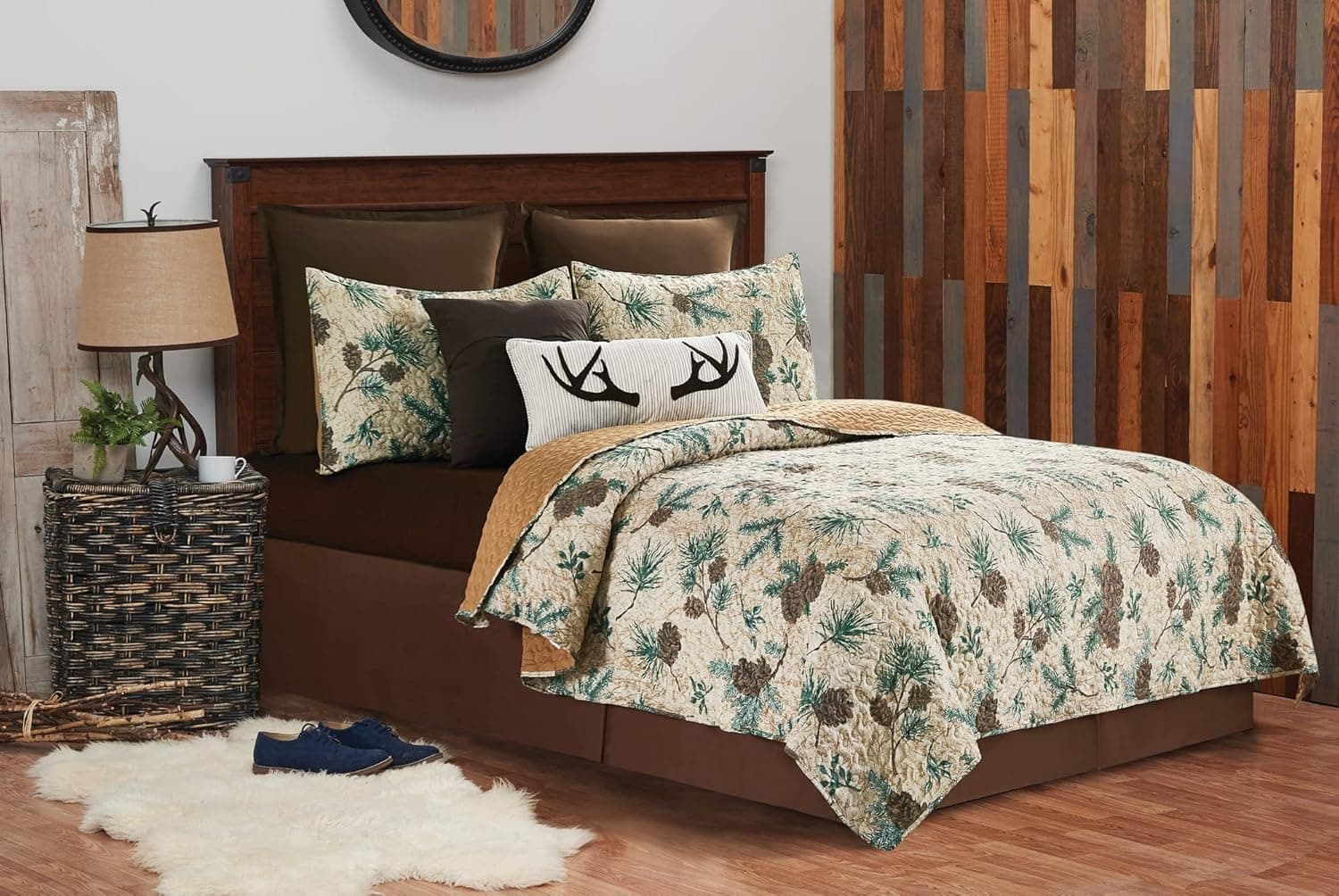 C&F Home Rustic Pinecone King Quilt Set with 2 King Shams Reversible Bedspread Coverlet Rustic Lodge Cabin Nature Brown King 3 Piece Set Multicolored