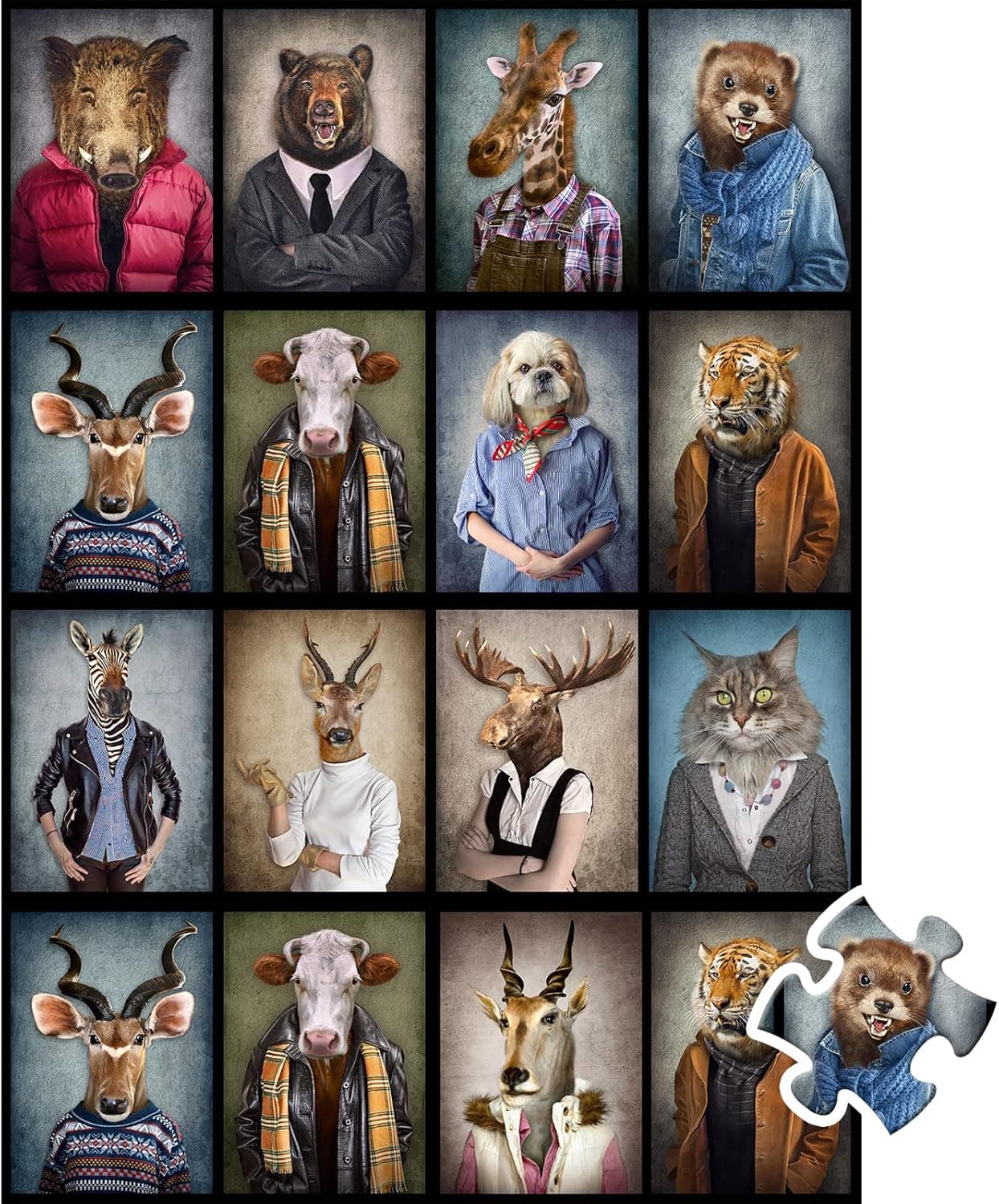 HXMARS Animals Jigsaw Puzzles 1000-Pieces: Funny Animals Portraits Puzzle for Adults Teens, Animal Models Jigsaw Puzzles Unique Cut Pieces