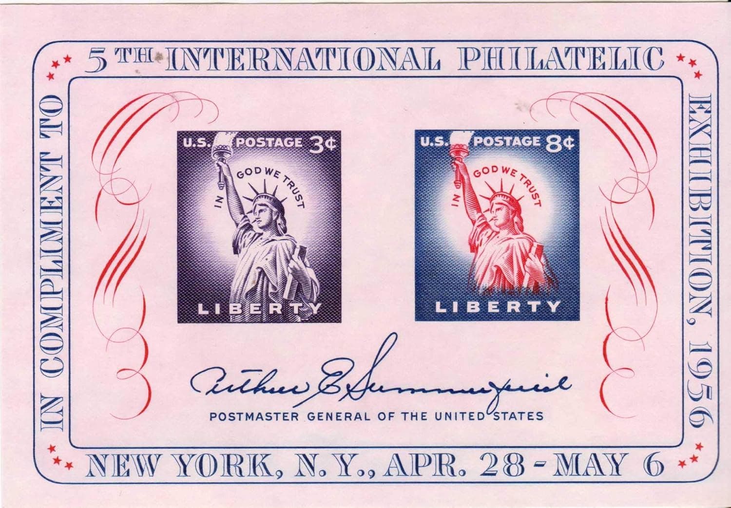 USPS 1956 Fifth International Philatelic Exhibition FIPEX Souvenir Sheet Scott 1075