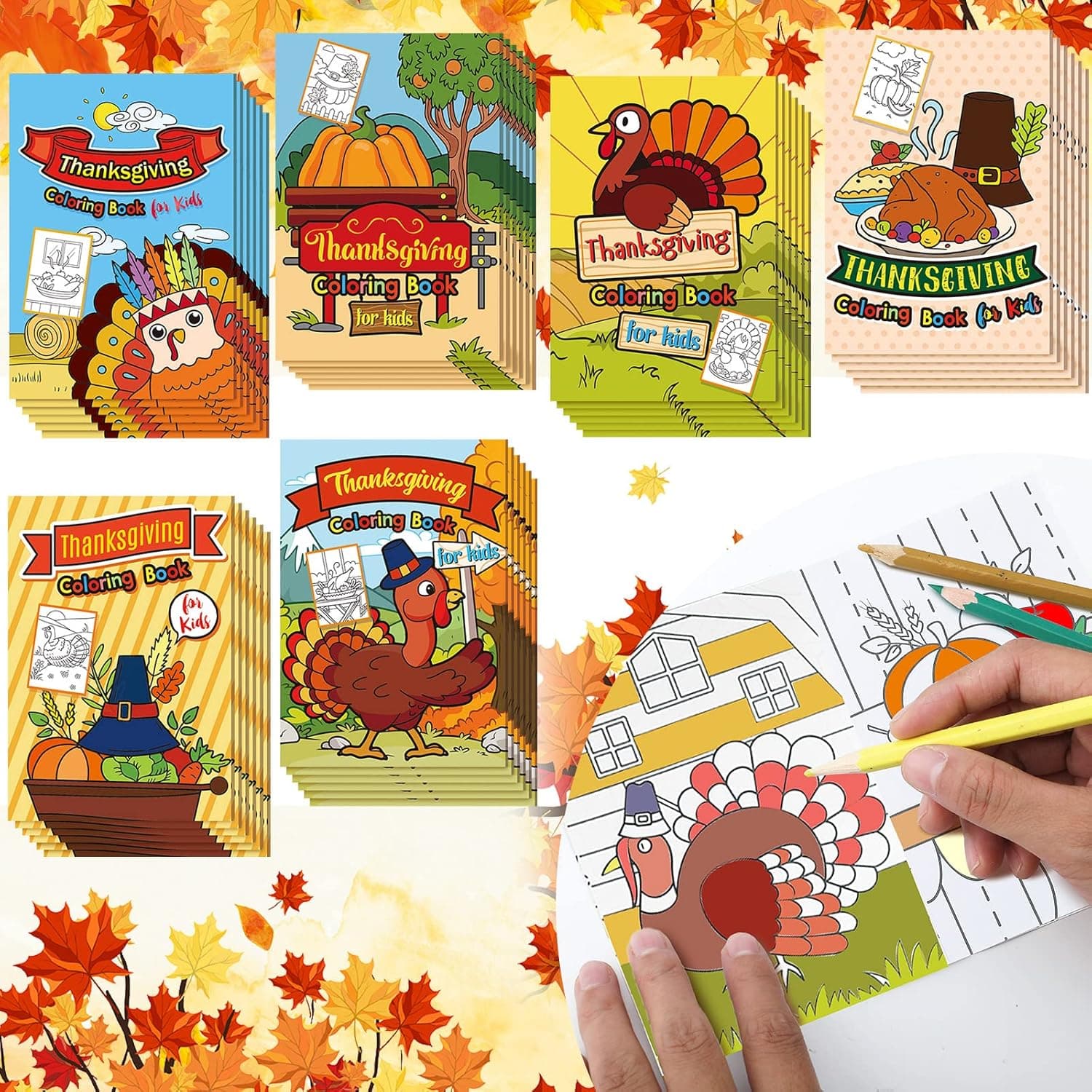 36 Pack Thanksgiving Coloring Book Fall Graffiti Book Turkey Pumpkin Illustrated Pages Happy Thanksgiving Day Gifts for Kids Preschool Autumn Holiday Supplies