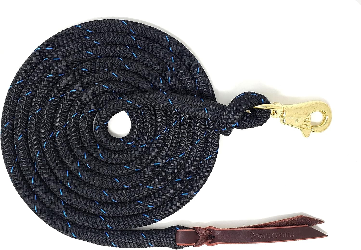 Knotty Girlz Premium 1/2" Samson Eq Braid Yacht Natural Horse Training Lead Rope with Brass Trigger Bull Snap Available in 12ft, 14ft, and 16ft. Lengths