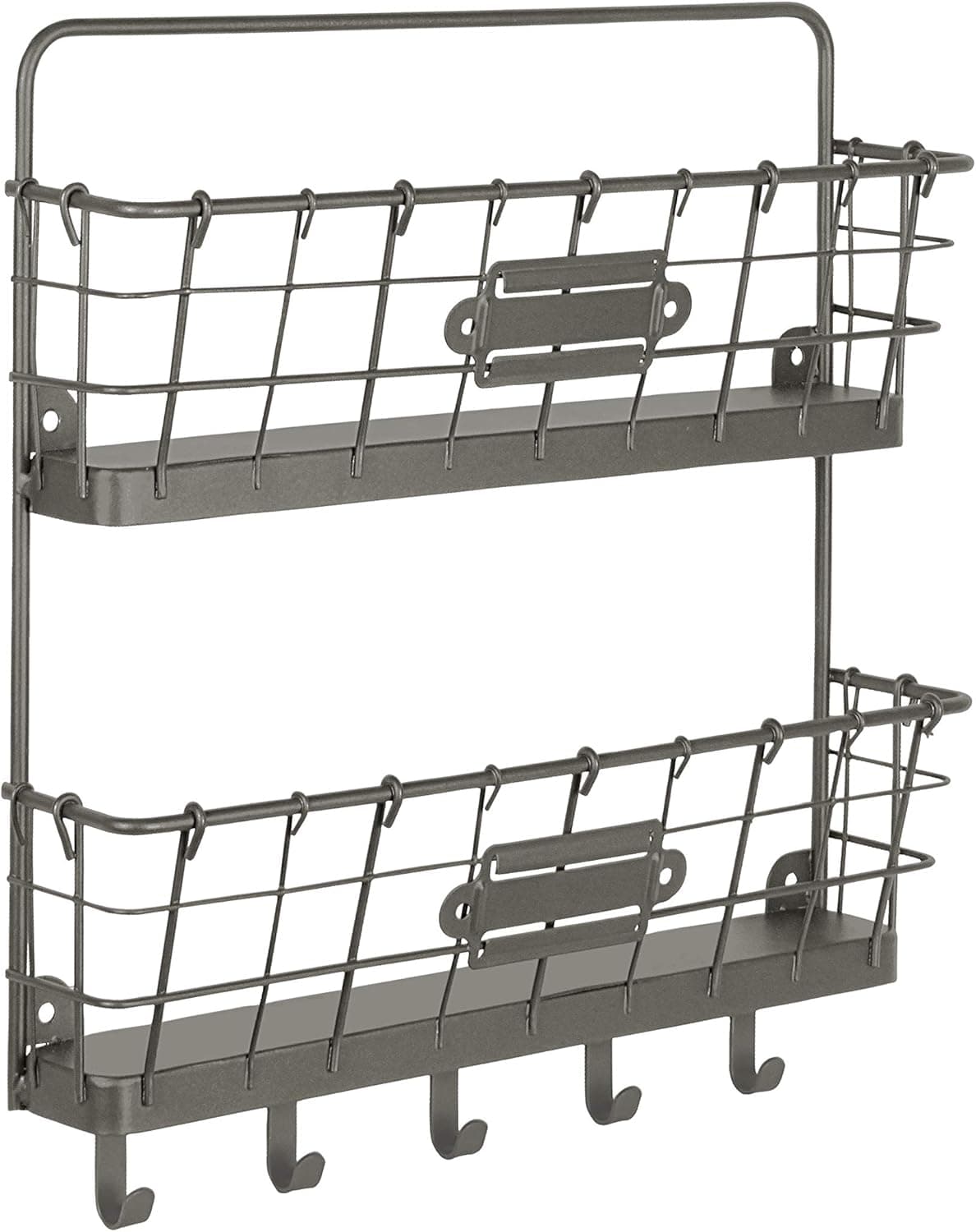Spectrum Diversified Vintage 2-Tier Organizer & Key Rack Farmhouse Entryway Mailbox with Hooks, Rustic-Style Wall-Mounted Mail Center & Key Holder, One, Industrial Gray