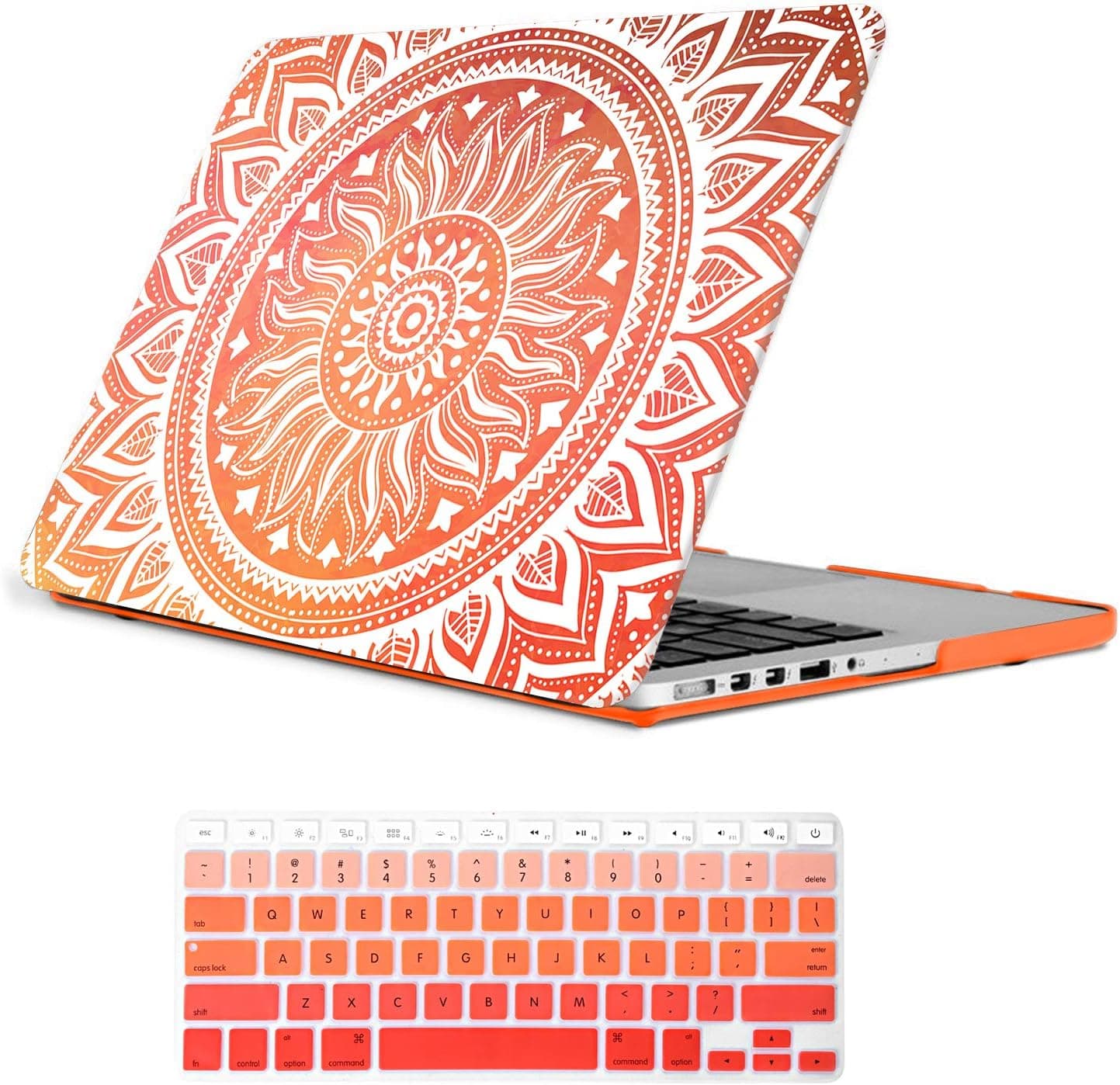 iCasso MacBook Pro 13 Retina Case Model A1425/A1502,Rubber Coated Hard Shell Protective Cover for MacBook Pro 13 Inch Retina (No CD-ROM)(2012-2015 Version) with Keyboard Cover -Orange Medallion