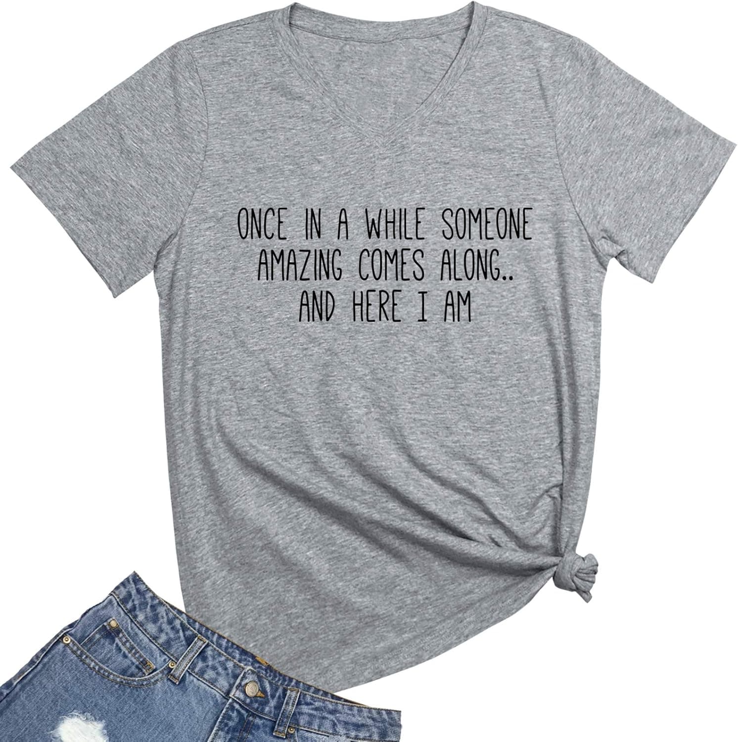 SELECTEES Women V-neck Printed Funny Graphic T-shirts Teen Girls Tops