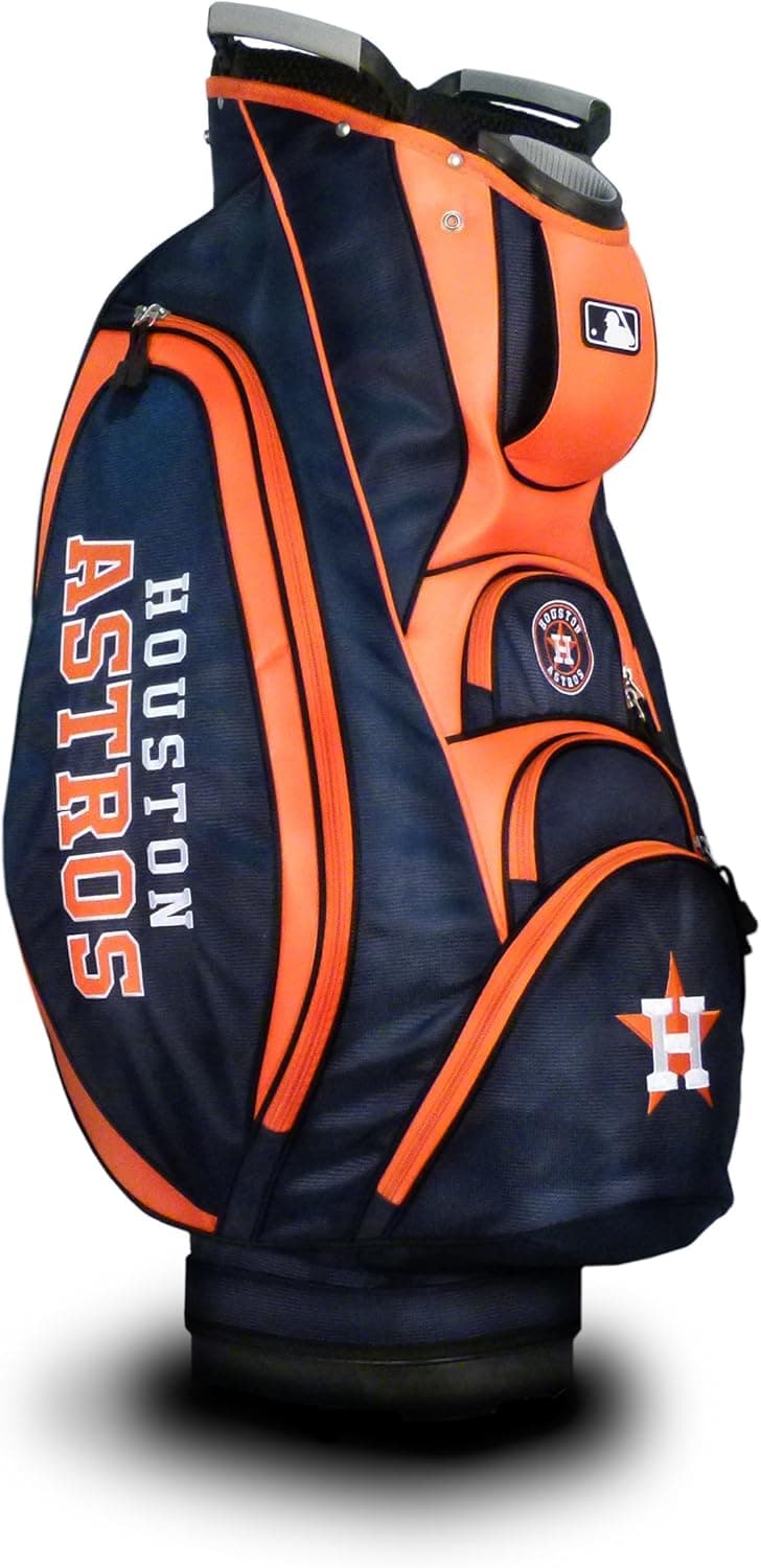 Team Golf MLB Houston Astros Victory Golf Cart Bag Victory Golf Cart Bag, 10-way Top with Integrated Dual Handle & External Putter Well, Cooler Pocket, Padded Strap, Umbrella Holder & Removable Rain Hood