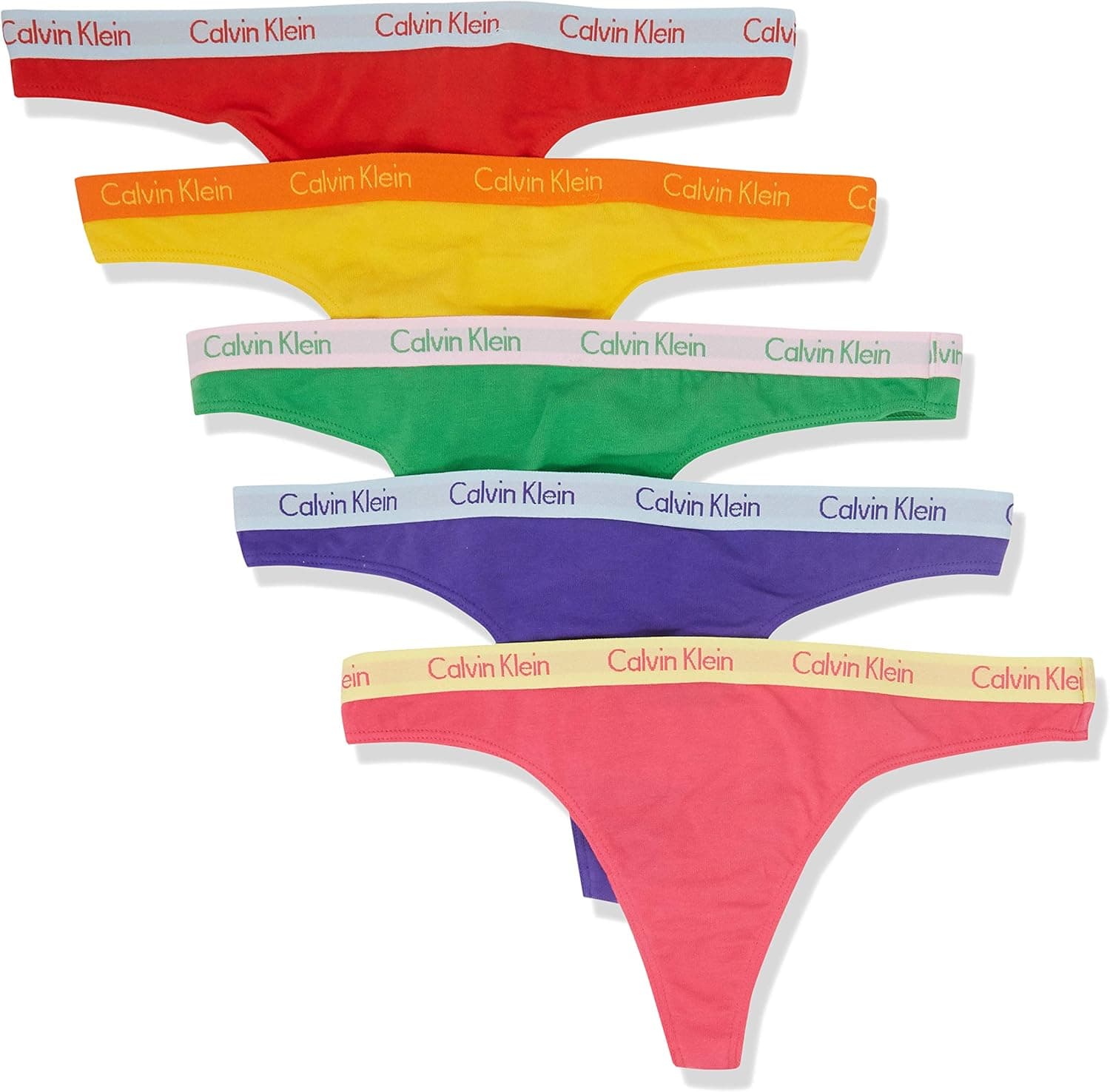 Calvin Klein Women's Carousel Logo Cotton Thong Panty, Multi Rainbow, M