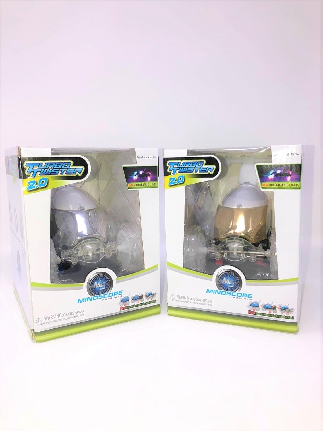 Mindscope Set of 2 Turbo Twisters 2.0 Metallic RC Radio Control Light-Up Stunt Vehicles 27 MHz + 40 MHz (Silver + Gold)