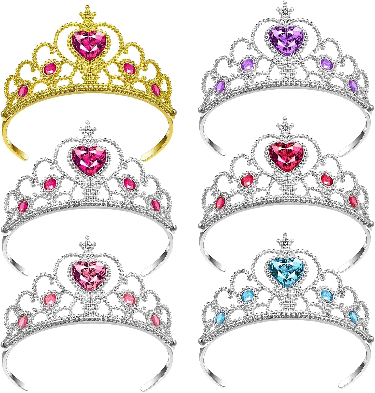 Yinkin 6 Pieces Dress Up Princess Tiara Crown Headpieces Party Favors Princess Girls Crown Party Accessory