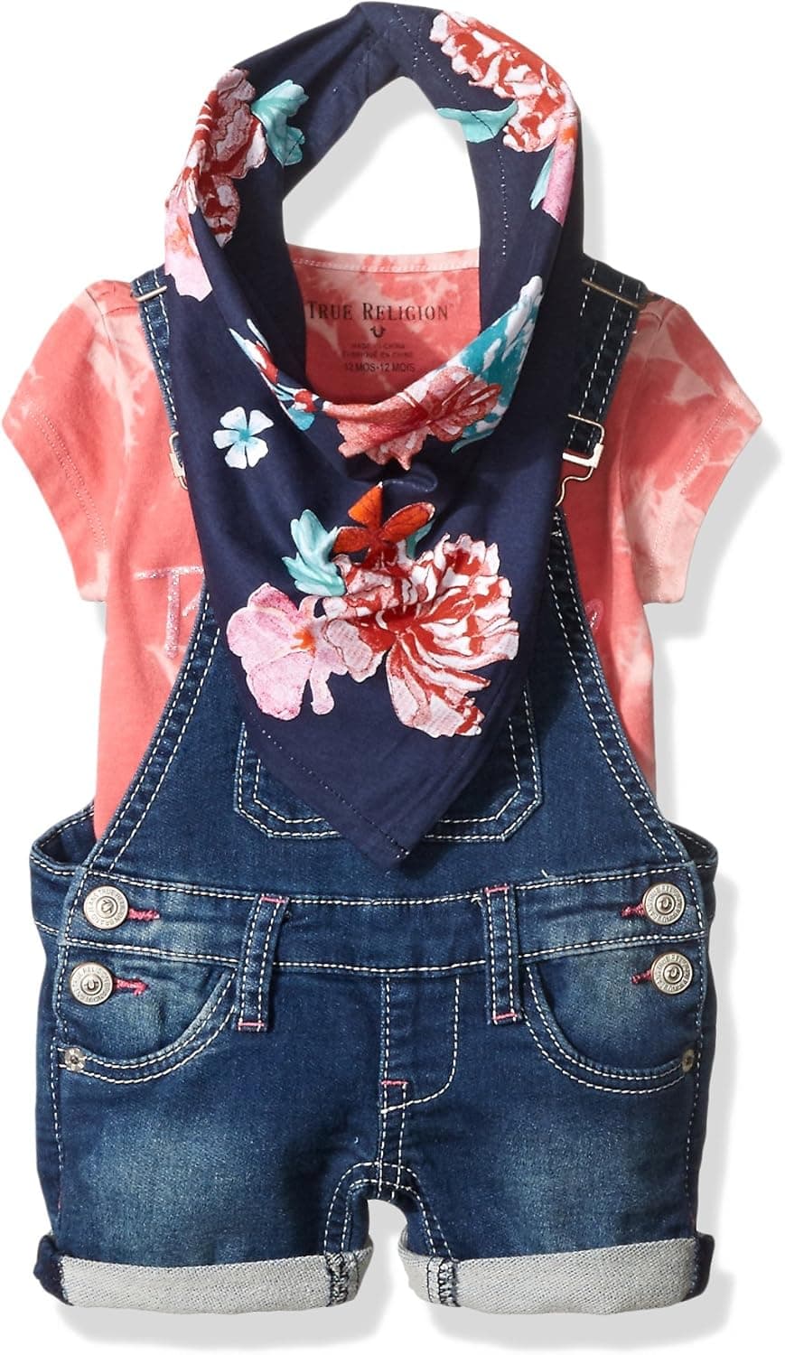True Religion Baby Girls' 3pc Overall Set