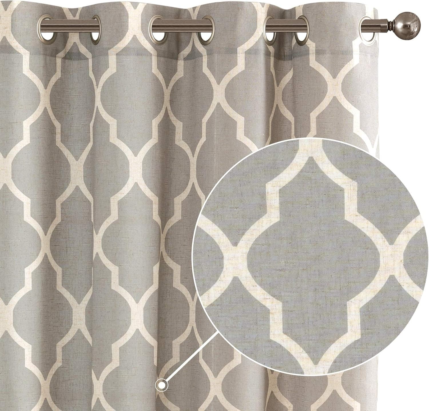 Lazzzy Linen Curtains for Bedroom Geometric Curtain Textured Drapes Lattice Moroccan Tile Print Drapery for Living Room Dining Room Grommet Window Treatment 50" x 45" inch Gray 2 Panels