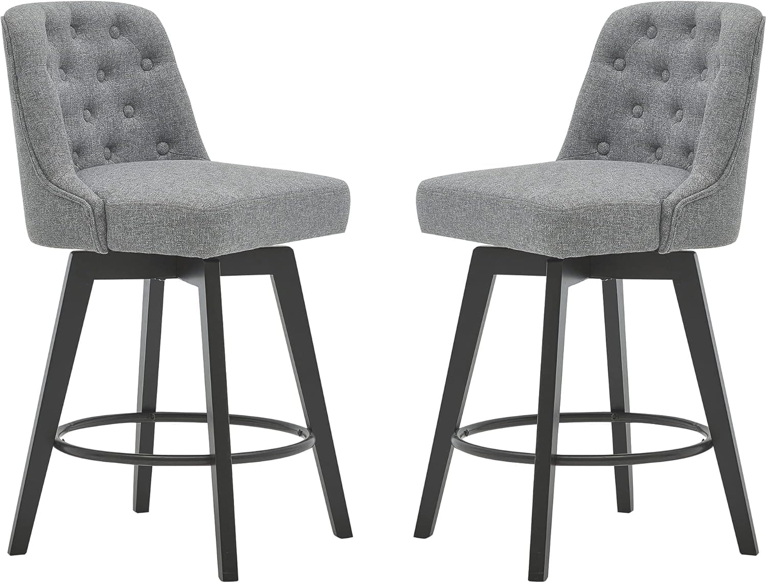 MINCETA Counter Stool,26" 360 Free Swivel Upholstered Bar Stool with Back-Set of 2-Performance Fabric in Gray