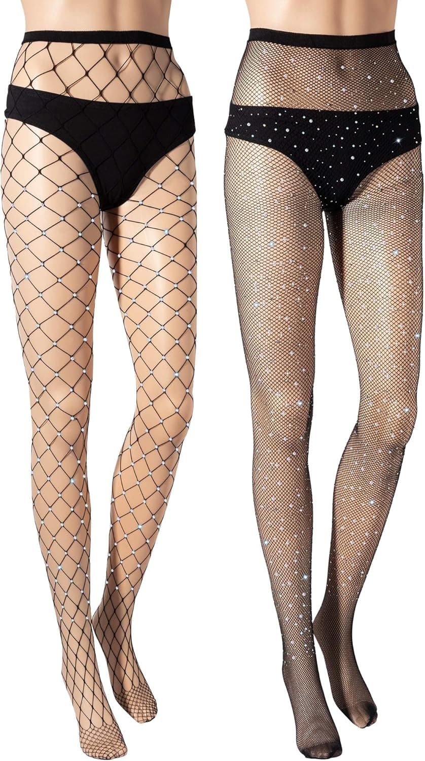 Rhinestone Bling Fishnet Stockings Diamond Glitter Fishnet Tights High Waist Sheer Pantyhose with Crystals for Women
