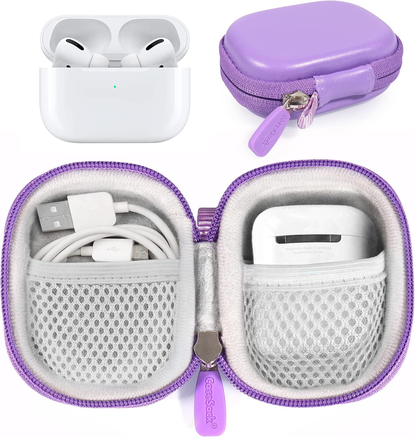 WGear Protective Case for Airpods, Handy Semi-hard case for airpods for travel, protective and organize, Shock and shake Proof, mesh pocket for cable and other accessories (Blue)