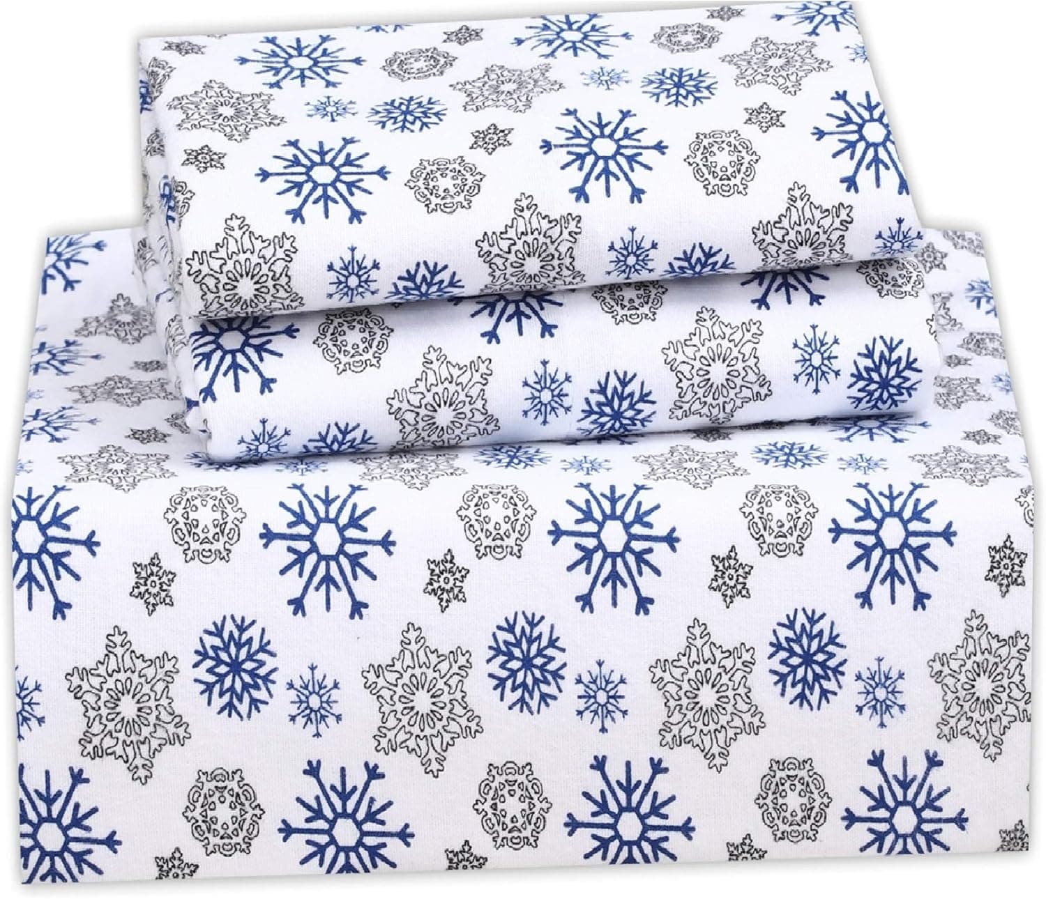 RUVANTI 100% Cotton 3 Pcs Flannel Sheets Twin, Deep Pocket, Warm, Super Soft, Breathable, Moisture Wicking Twin Sheet Set, Bed Sheets Include Flat, Fitted Sheet, 1 Pillowcase - Snow Flake