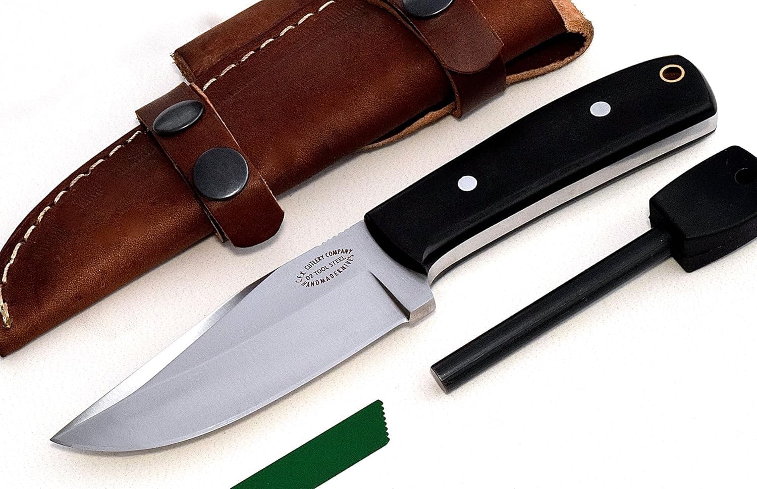 CFK Cutlery Company USA Custom Handmade D2 Black Micarta Small Skinning Mini Hunter Knife & Fire Starter Rod Set CFK169