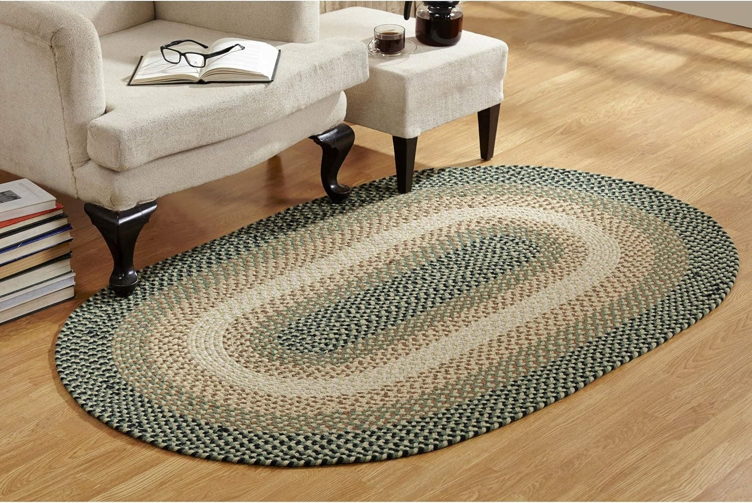 Better Trends Woodbridge Braid Collection is Durable, Reversible Indoor Area Utility Rug 100% Wool in Vibrant Colors, 27" x 48" Oval, Green