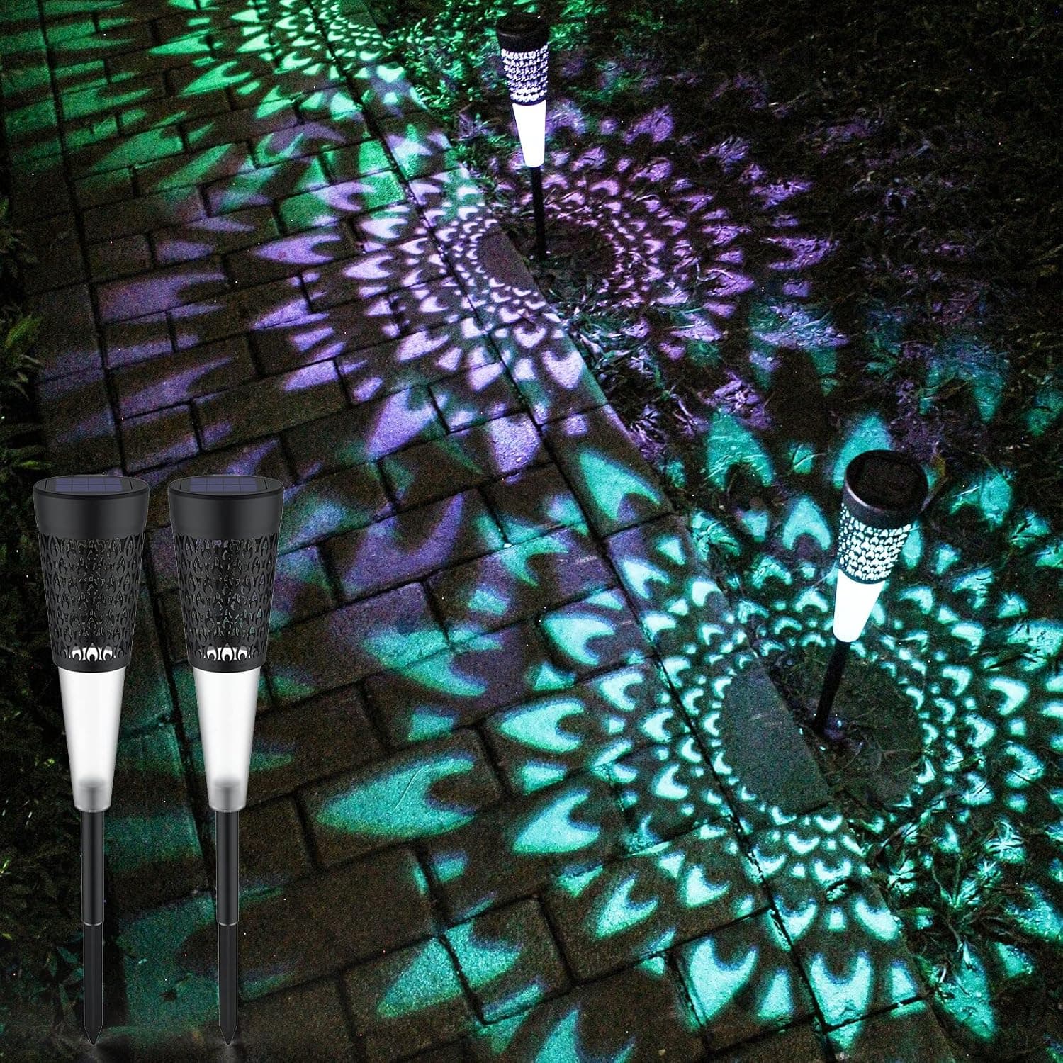 SunBonar Solar Lights Outdoor Garden, Solar Lights Decorative Waterproof Color Changing Solar Lights Outdoor for Walkway Driveway Backyard Landscape Path Lights (7 Colors-2 Pack)