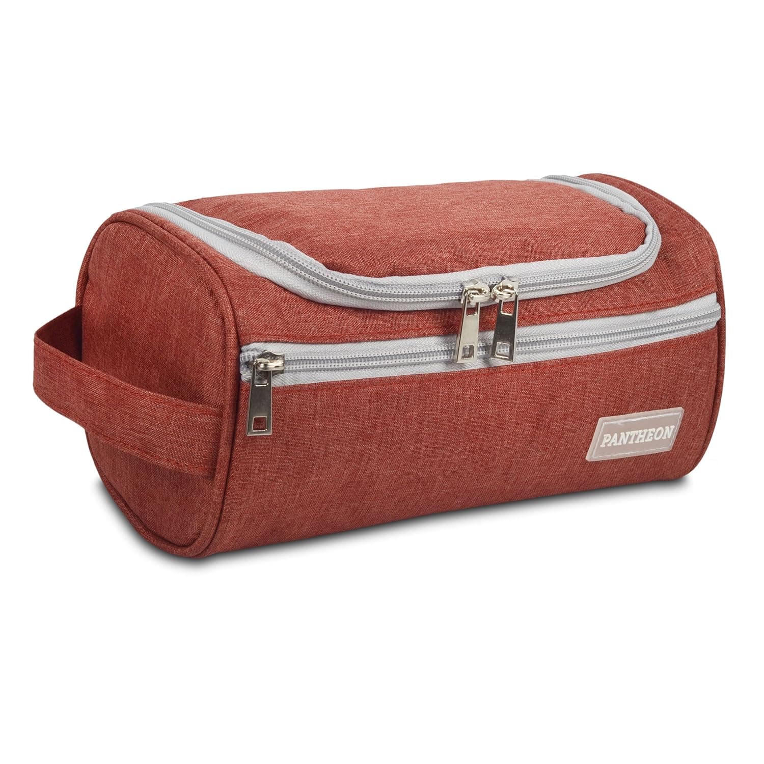 Pantheon Men's Toiletry Bag - Travel Toiletry Bag Wash Bag Hanging Dopp Kit Shaving Kit for Bathroom Shower - Mens Travel Bag Hanging Toiletry Organizer Toiletry Kit for Traveling (Brick Red)