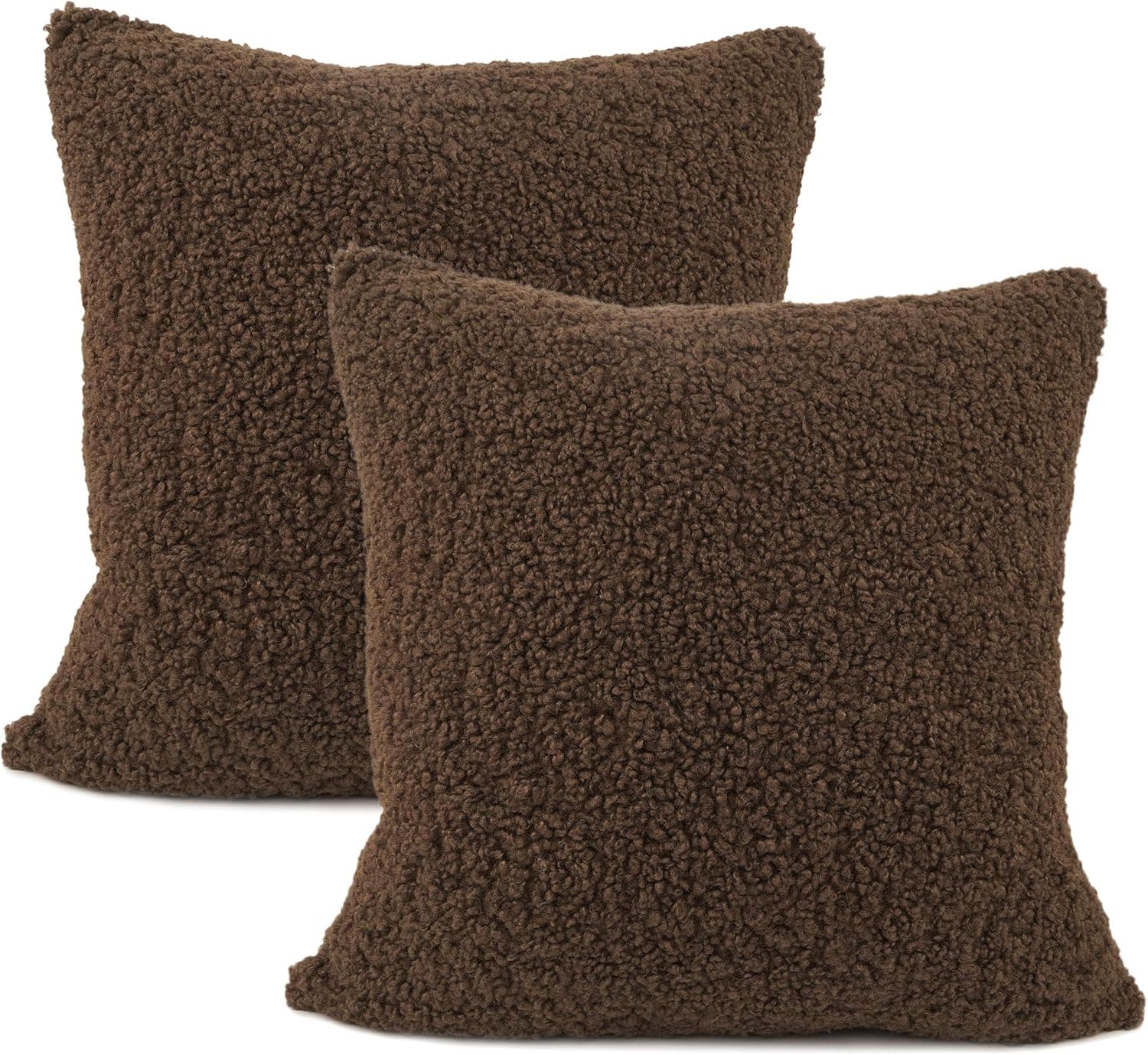 YOUR SMILE Pack of 2 Luxury Series Throw Pillow Covers Berber Fleece Solid Color Cushion Case for Couch Bed and Chair (18''x18'', Brown)