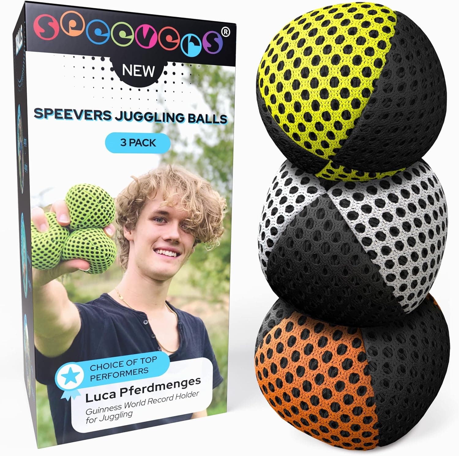 speevers Juggling Balls for Beginners and Professionals Set of 3, 14 Colors Available, 2 Layers of Net and Carry Case, Xballs Juggling Balls (3 Color Mix, 3.2 oz)