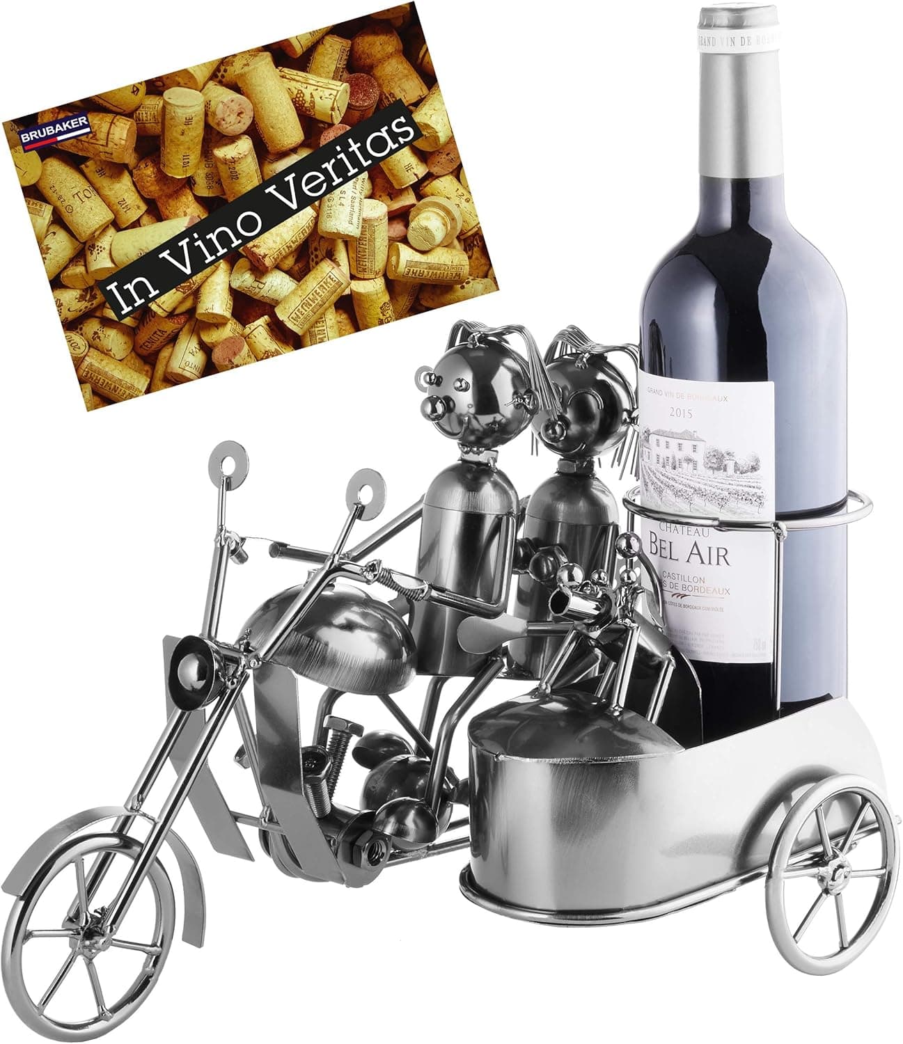 BRUBAKER Wine Bottle Holder Motorcycle Couple with Dog in Sidecar Metal Sculptures and Figurines Decor Wine Racks and Stands Gifts Decoration