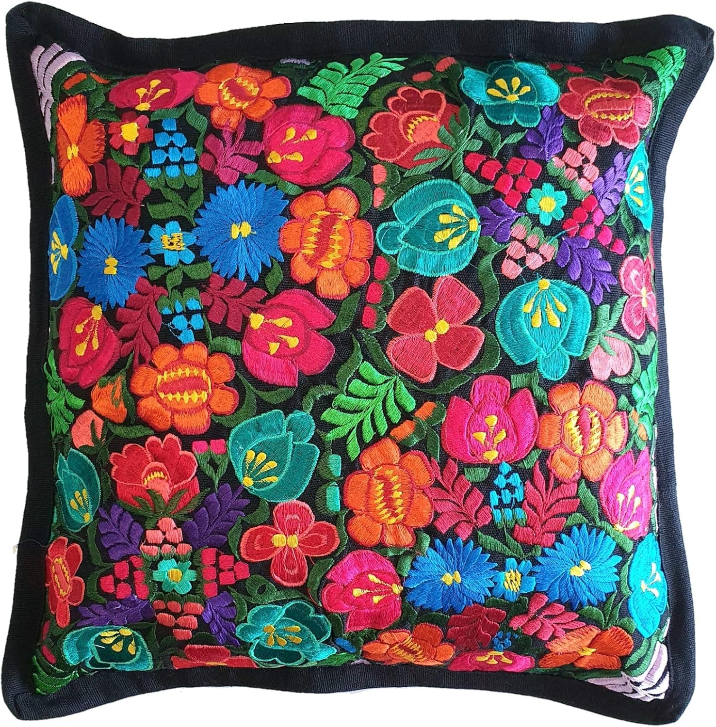 ALKIMIA INC Mexican Handmade Pillow Cover Chiapas Embroidery (Black)